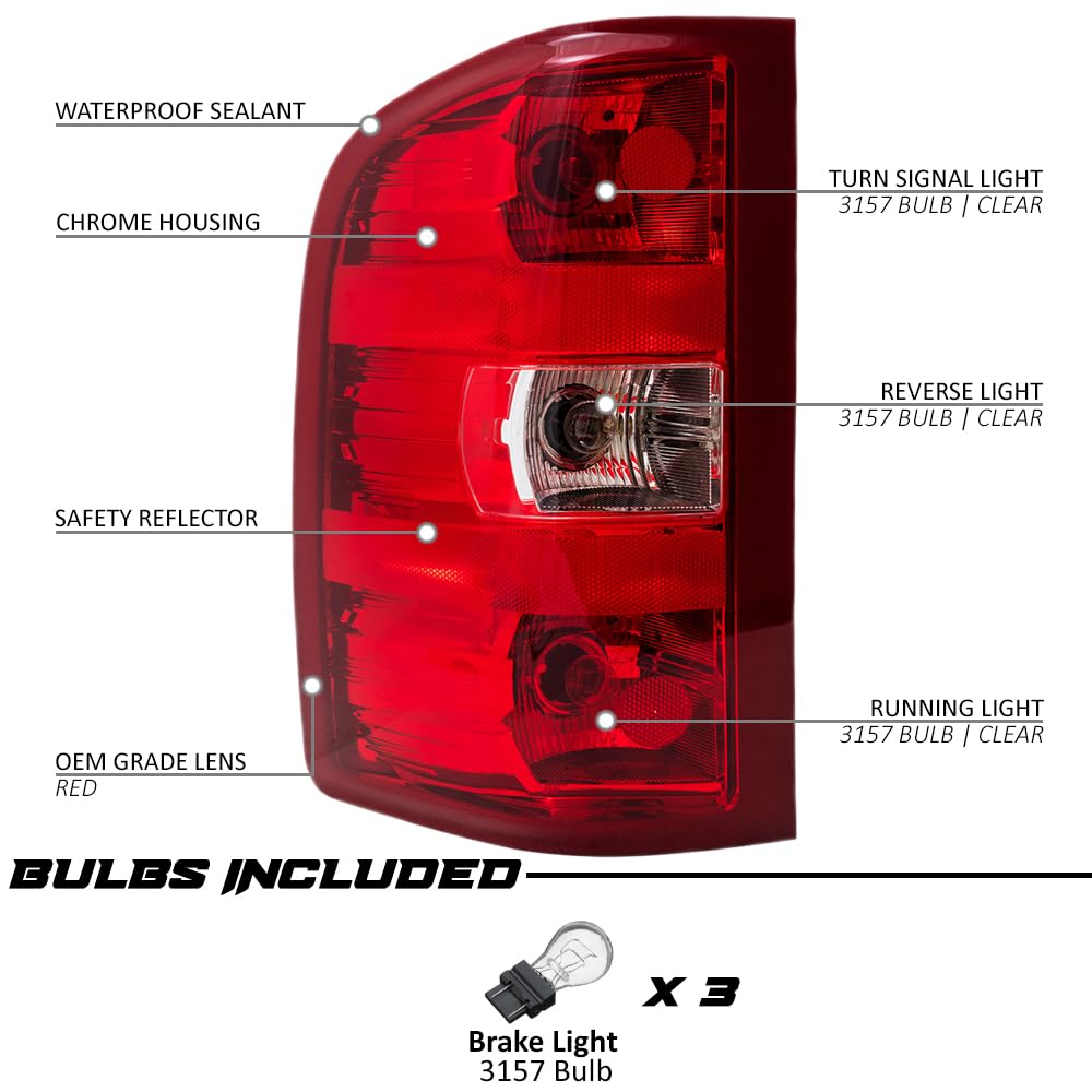 Epic Lighting Oe Style Replacement Rear Brake Tail Light Assembly Compatible With Chevy 07-14 Silverado Gmc Sierra 12-13 1500 12
