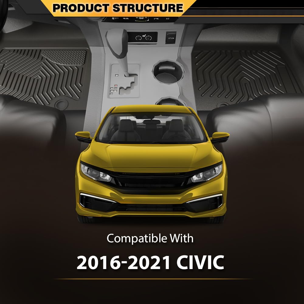 G-PLUS TPE Floor Mats Black Compatible with Honda Civic Sedan & Hatchback Coupe 2016-2021 All Weather Full Cover Protection 1st