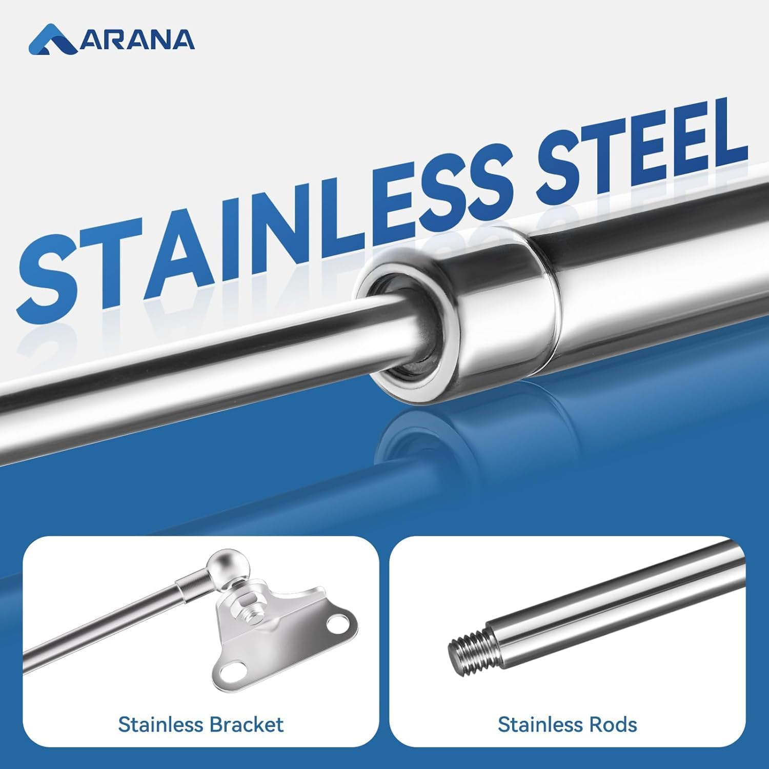 ARANA 20" Stainless Steel Gas Struts 100lbs, Marine Lift Support Hinges for Heavy Duty Door Cabinet & Boat Lid, Silver, 2 Pcs