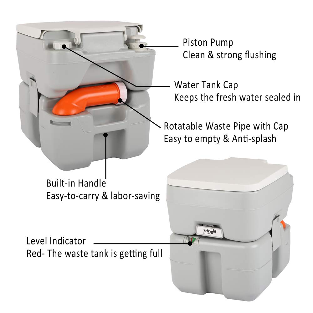 VINGLI Portable Sink and Toilet Combo - 5 Gal Hand Washing Station & 5.3 Gal Flushing Toilet, Lightweight Camping Sink + Toilet, Model PS0W2