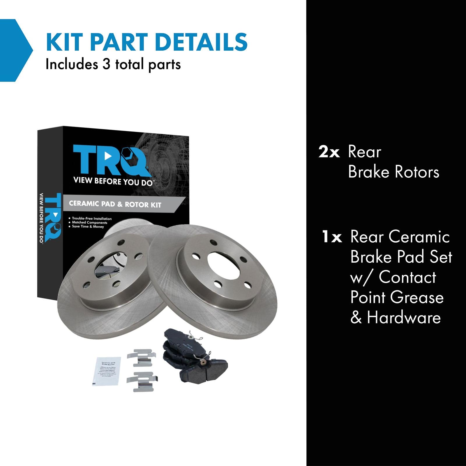 TRQ Rear Brake Pad & Rotor Kit Brake Pads Brake Rotor Ceramic Compatible with 1993-2007 Ford Taurus 1993-2002 Lincoln Continenta