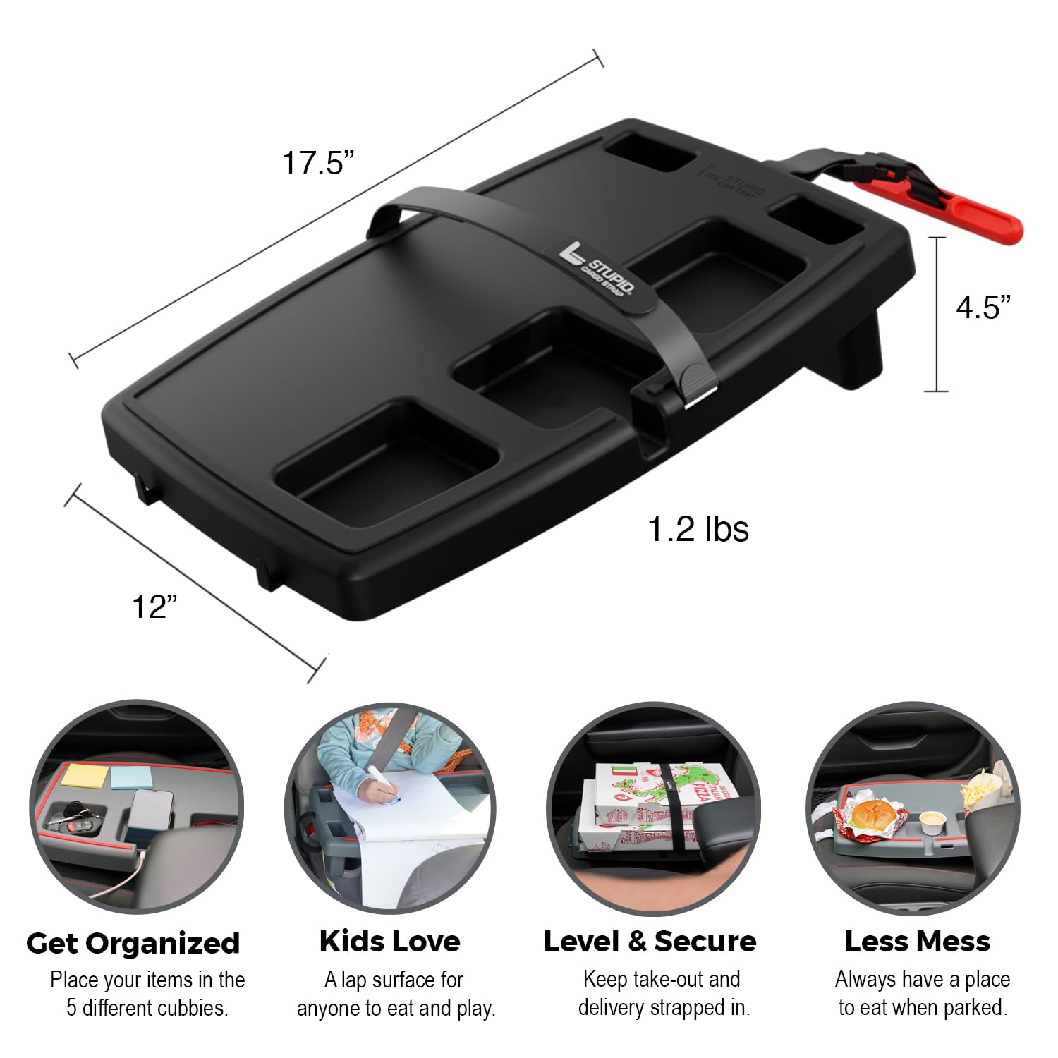 Stupid Car Tray - Classic Car Tray - Ultimate Car Organizer & Mobile Office - Includes 2 Elastic Straps - Quick-Release Seat Anc