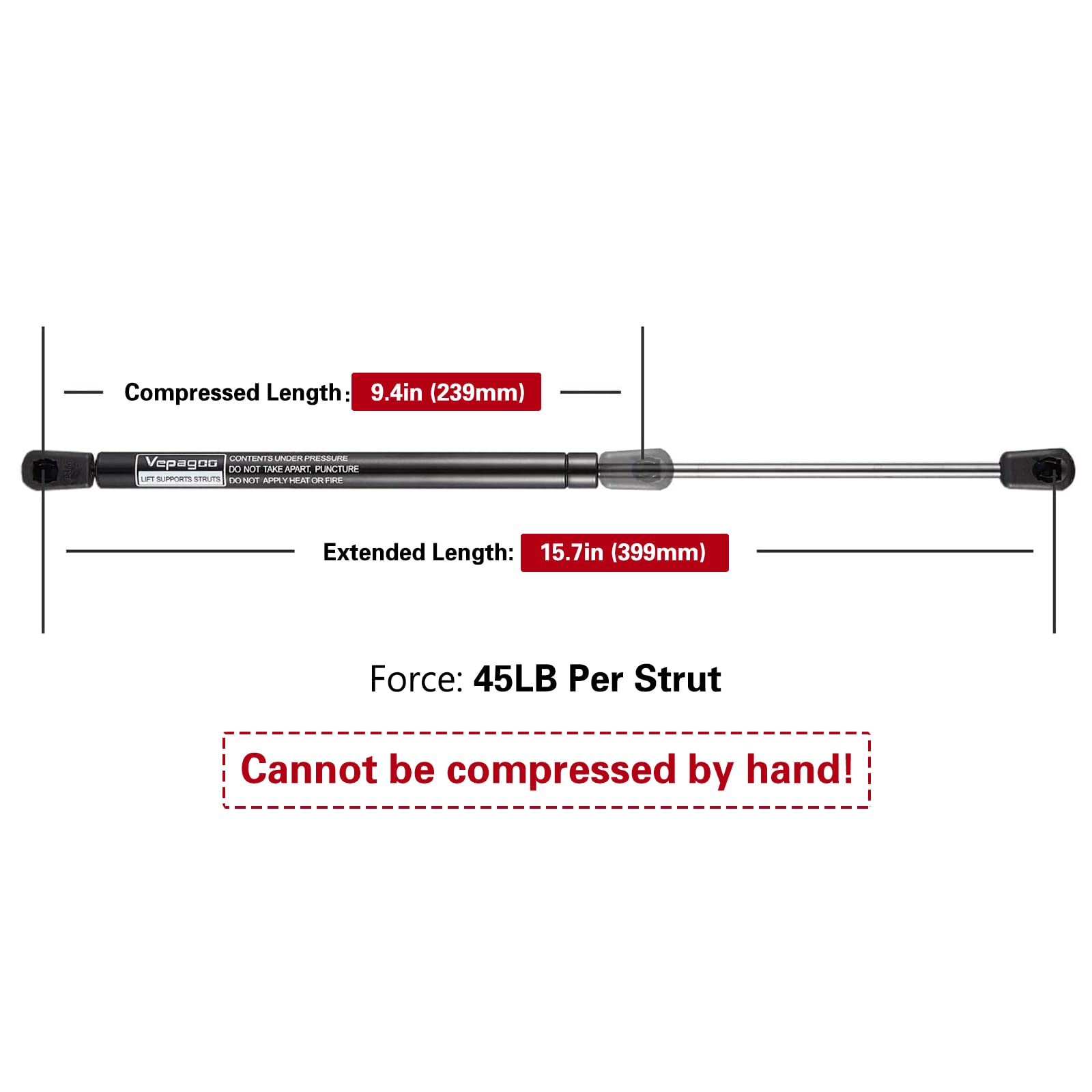 C16-15208 15.7 Inch 45Lbs/200N Gas Shocks Struts For Are Leer Camper Topper Shell Rear Window, Truck Canopy Cap Cover, Pack Of 2
