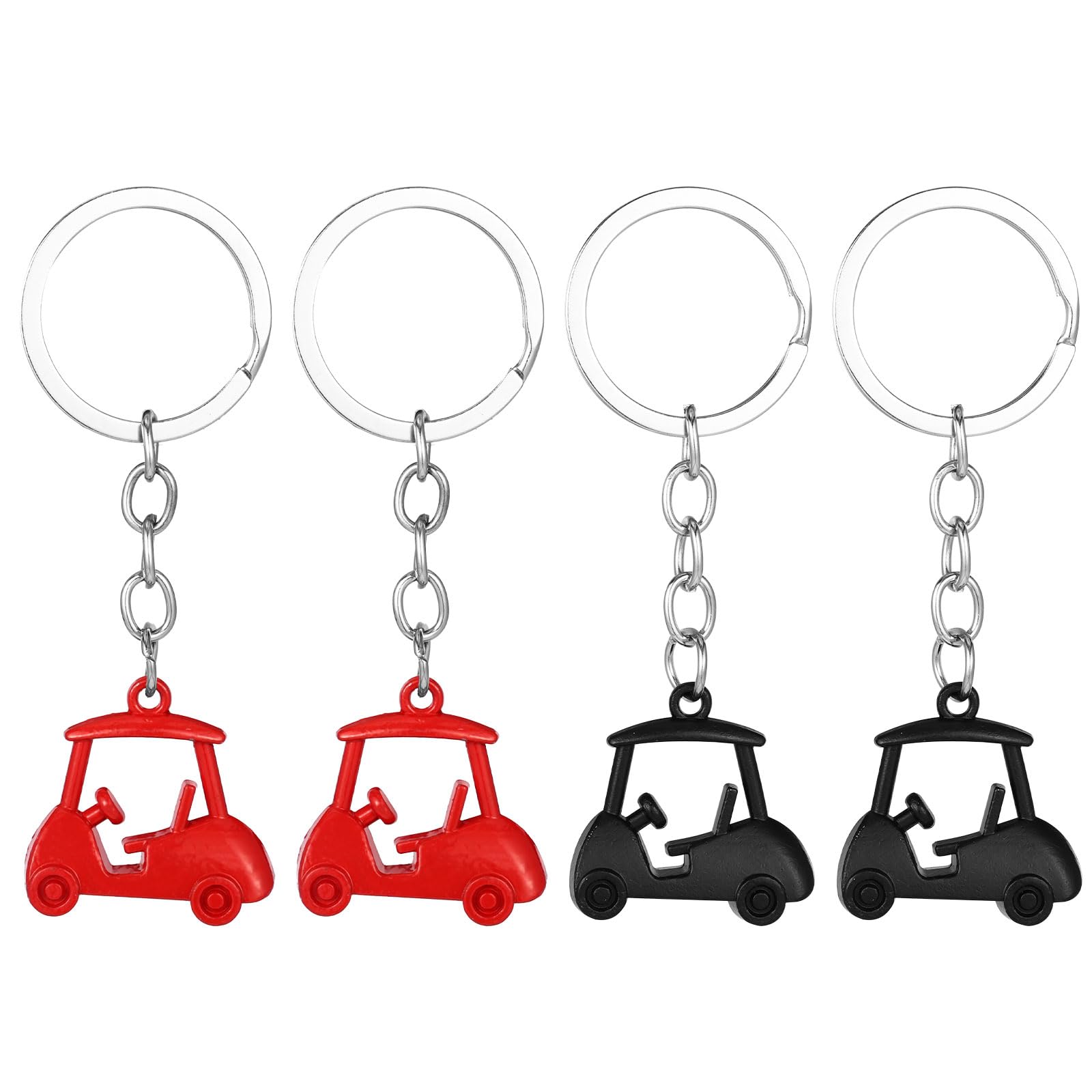 Penitue 4pcs Golf Cart Keychains, Zinc Alloy Key Rings for Men Women Golf Enthusiast Themed Souvenirs Accessories Gift (Black, R