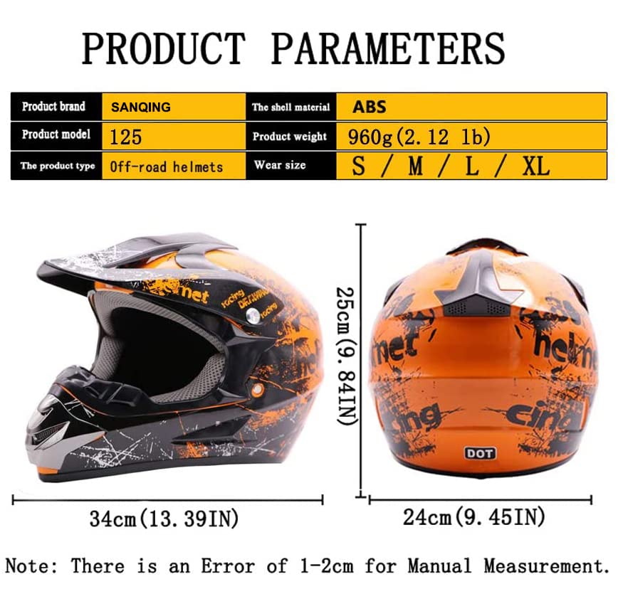 Dirt Bike Helmets Youth Motocross, Motorcycle, Bmx, Atv, Off-Road, Four Wheeler, Adult Moutain Bike Helmets Dot Approved (Goggle