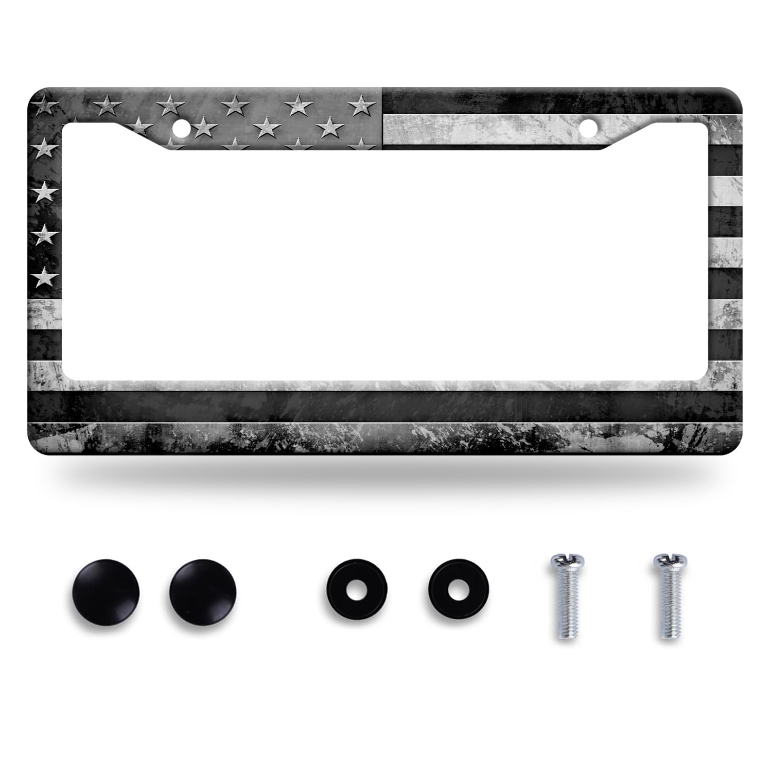 Grey Black American Flag License Plate Frame Vintage USA Flag License Plate Stainless Steel Funny License Plate Holder Patriotic