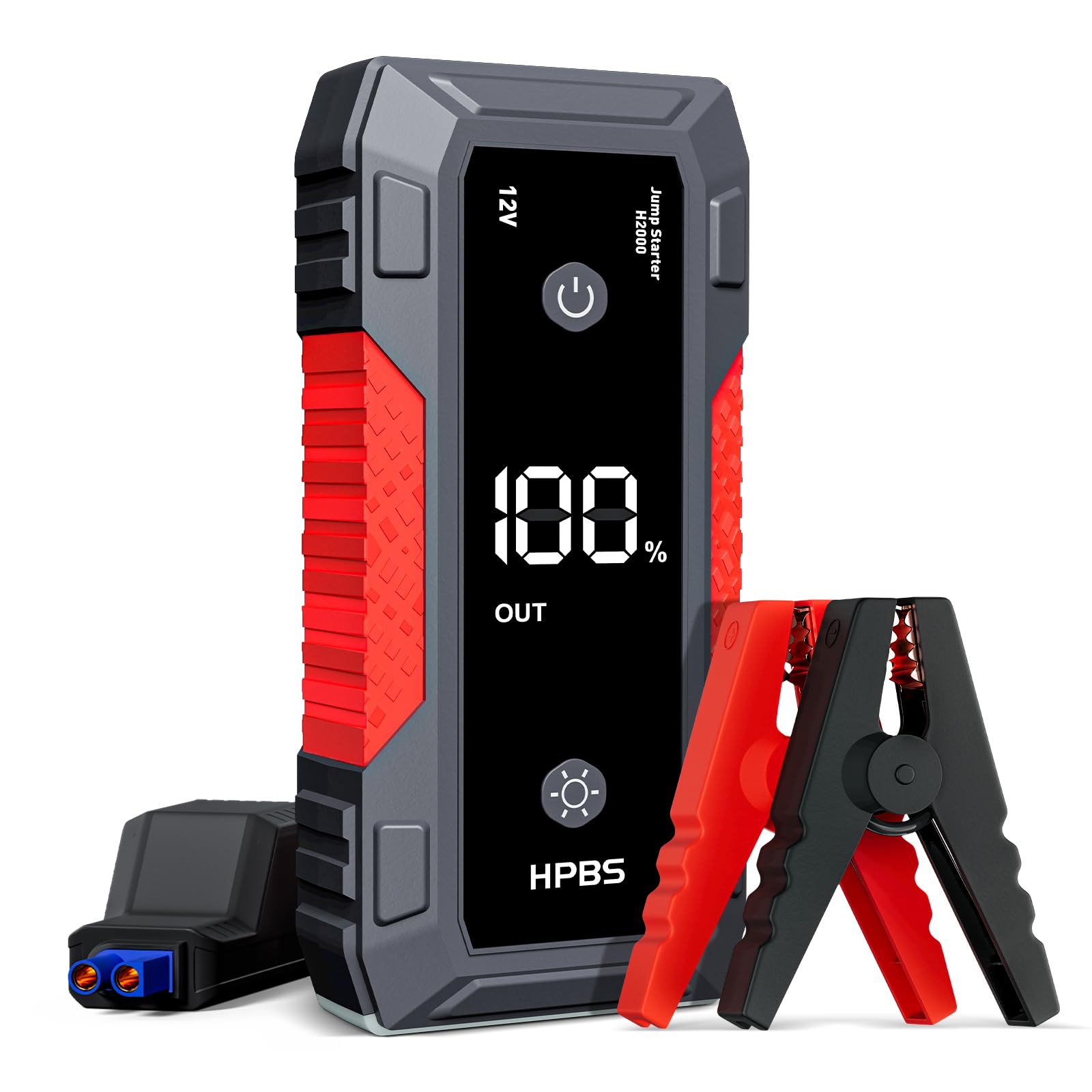 HPBS Jump Starter 4000A Battery Pack for 10.0L Gas & 8.0L Diesel Engines, 12V Portable, Red, Model H2000