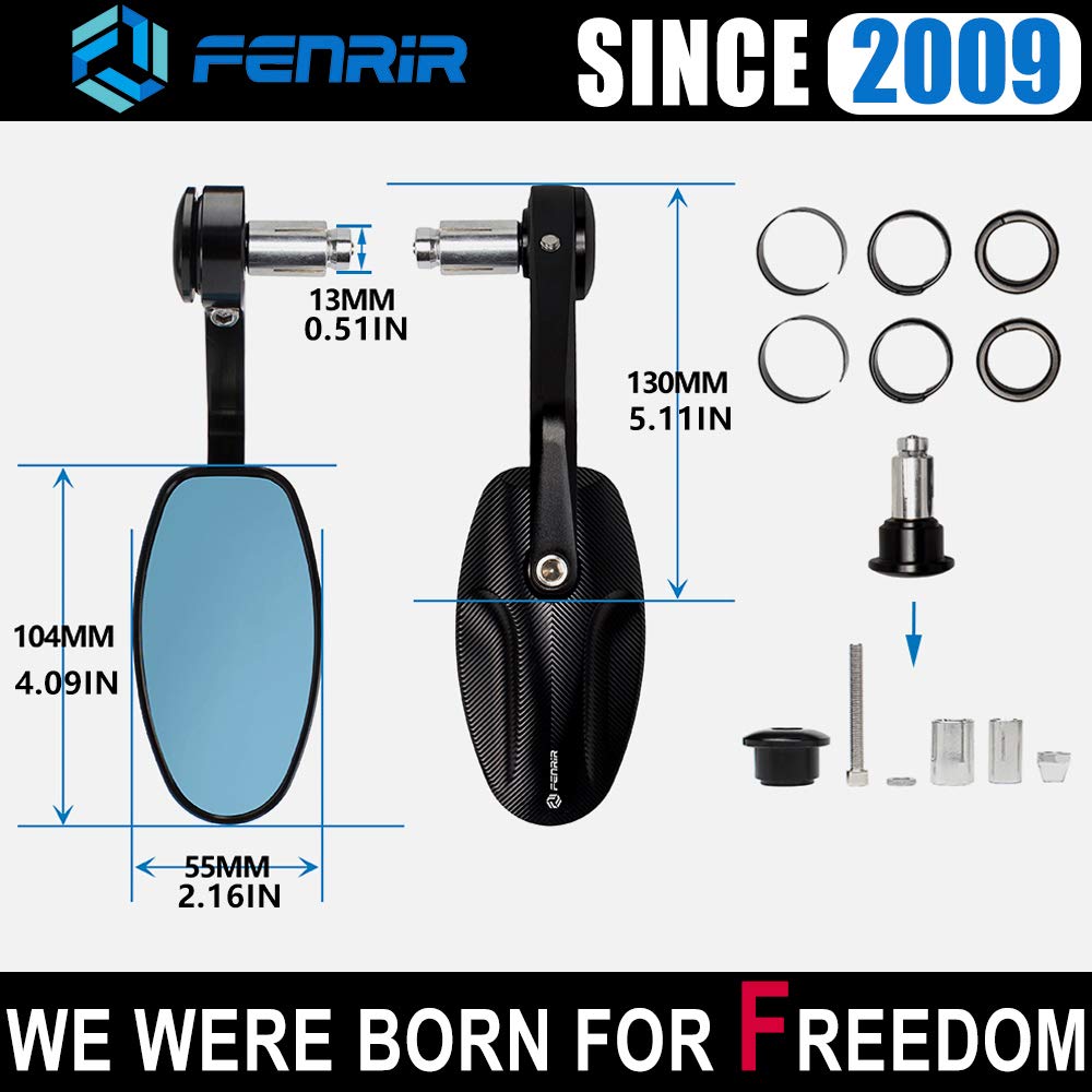 FENRIR Cafe Racer Black Aluminum Bar End Mirrors 22mm 7/8" Handlebar M8/M6 Standard