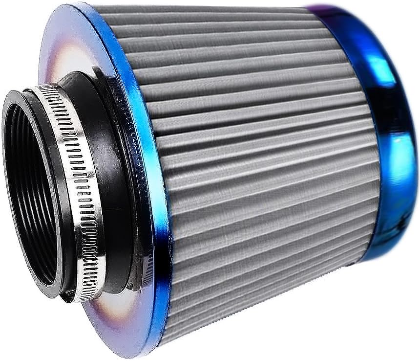 Cold Air Intake Filter, High Performance, Washable Filter, Clamp-On Replacement Air Filter, Flange Diameter 3Inch/76Mm Gray
