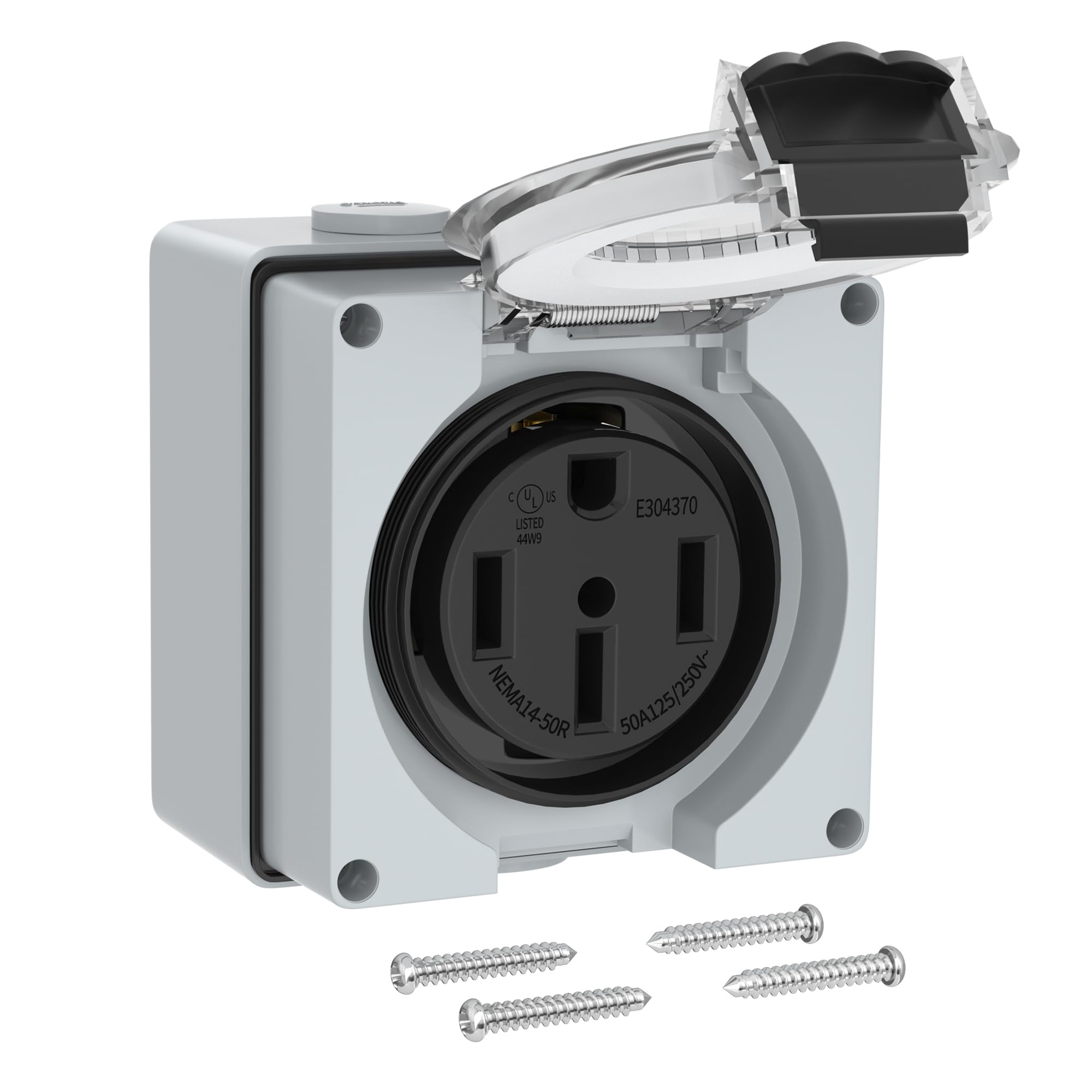 Joinfworld 50 Amp RV Outlet Box, 125/250V NEMA 14-50R RV Receptacle ETL Listed, Weatherproof Electrical Power Outlet Panel for R