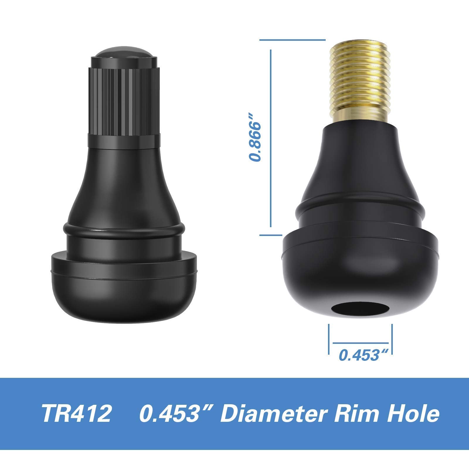 Ckauto Tr412 Rubber Snap-In Short Black Tire Valve Stem For Tubeless 0.453 Inch 11.5Mm Rim Holes On Standard Vehicle Tires (50Pc