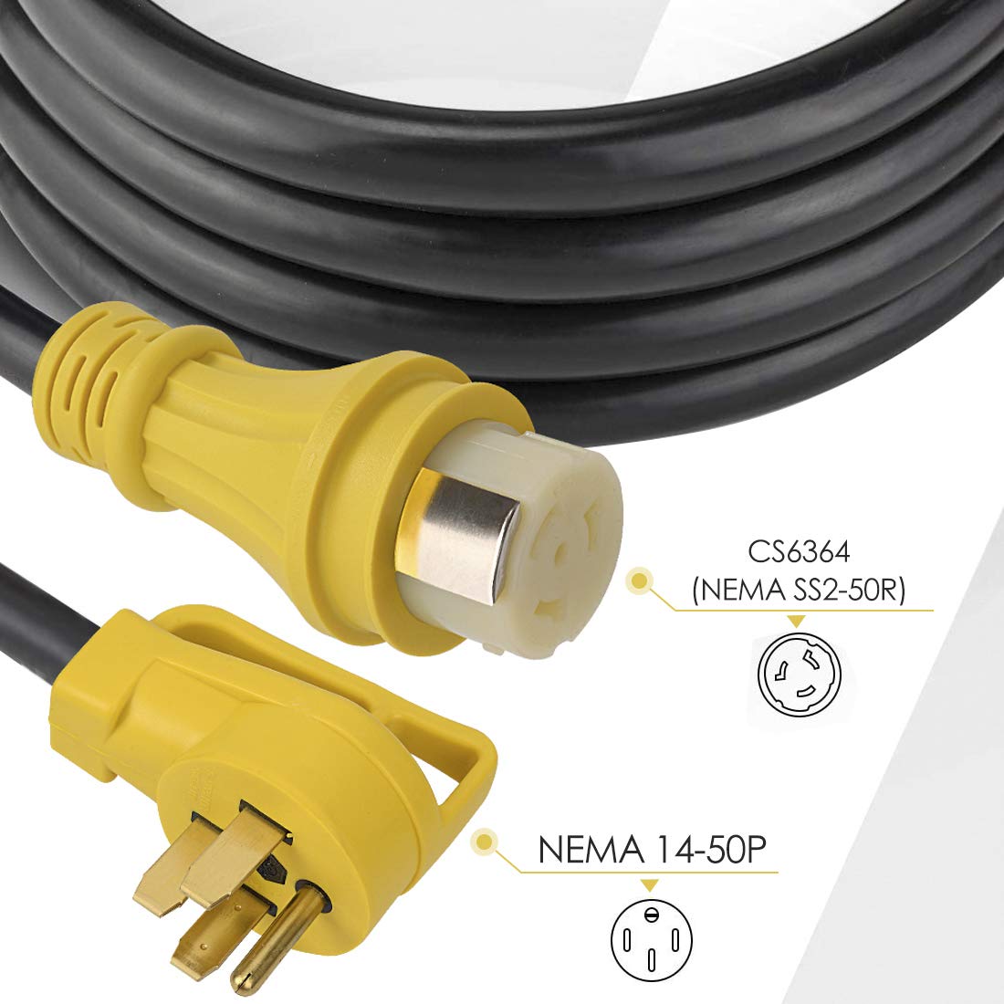 25Ft 50Amp Stw Heavy Duty Rv Extension Cord,14-50P Male And Ss2-50R Twist-Locking Female,125V/250V For Rv Trailer, Camper, Motor