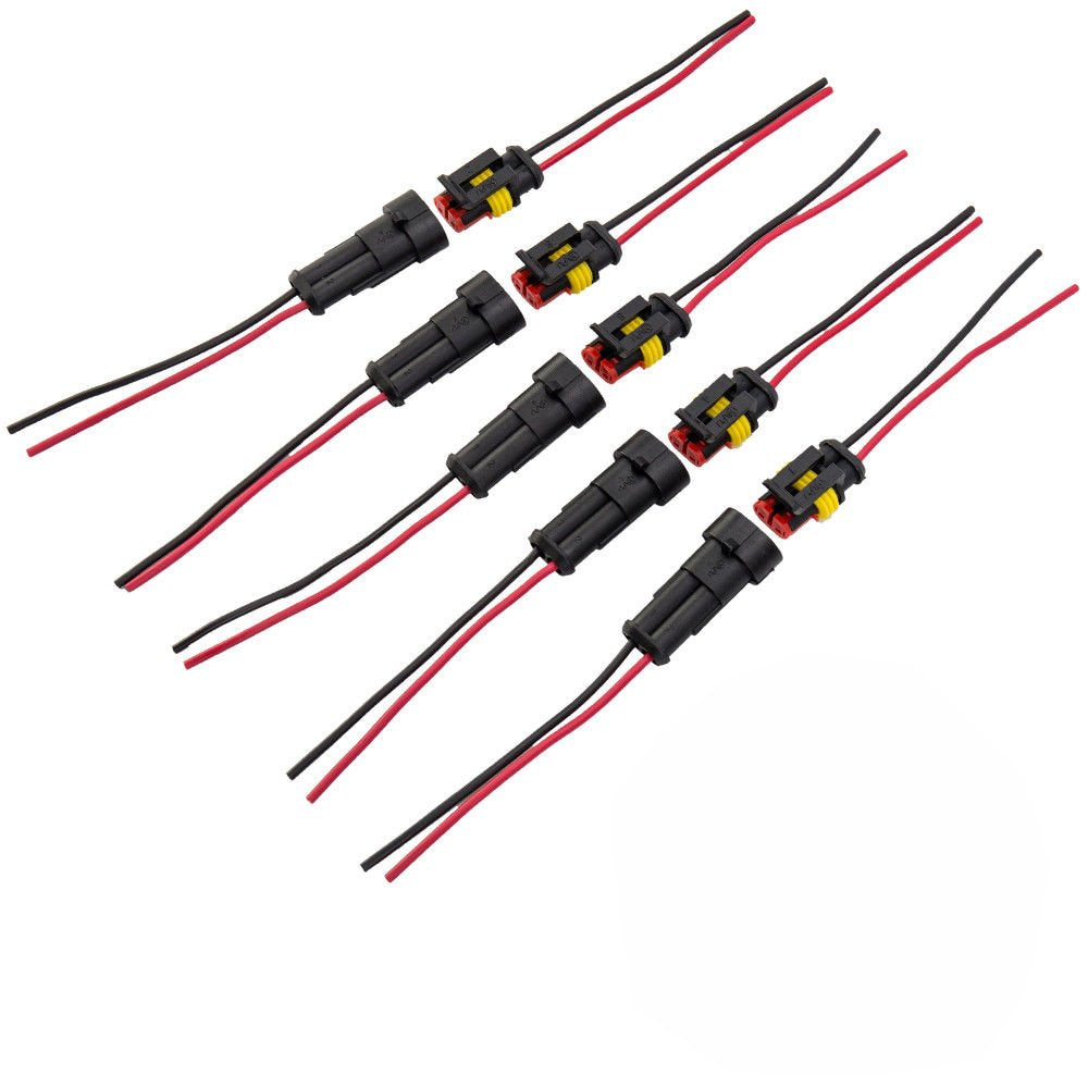 Medsuo 5 Sets 2 Pin Way Car Auto Super Sealed Waterproof Electrical Connectors Plug Socket Kit With Wire Awg Gauge Marine