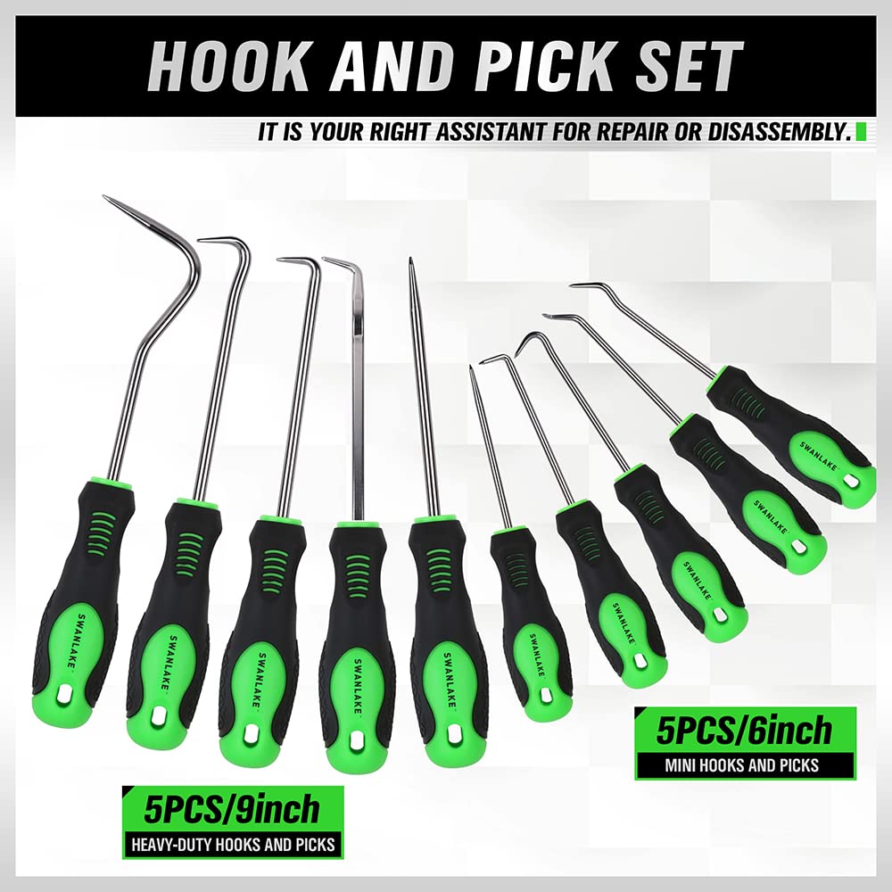 SWANLAKE 10PCS Pick and Hook Set, Pick Tool Set for Car Auto Oil Seal/O-Ring Seal Gasket Pick Mini Hooks Puller Remover (10PCS)