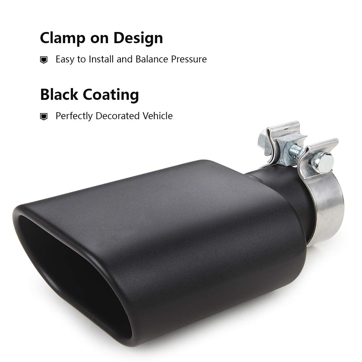 A-KARCK Square Exhaust Tip - 2.5" Inlet, 3"x5.5" Outlet, 9.5" Long, Black Coating, Stainless Steel, Clamp-on