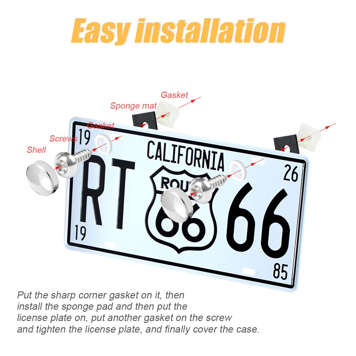 Anti Theft License Plate Screws Kits, Stainless Steel Rustproof Licence Plate Screw Frames Covers, Anti-Rattle Foam Pads And Fas