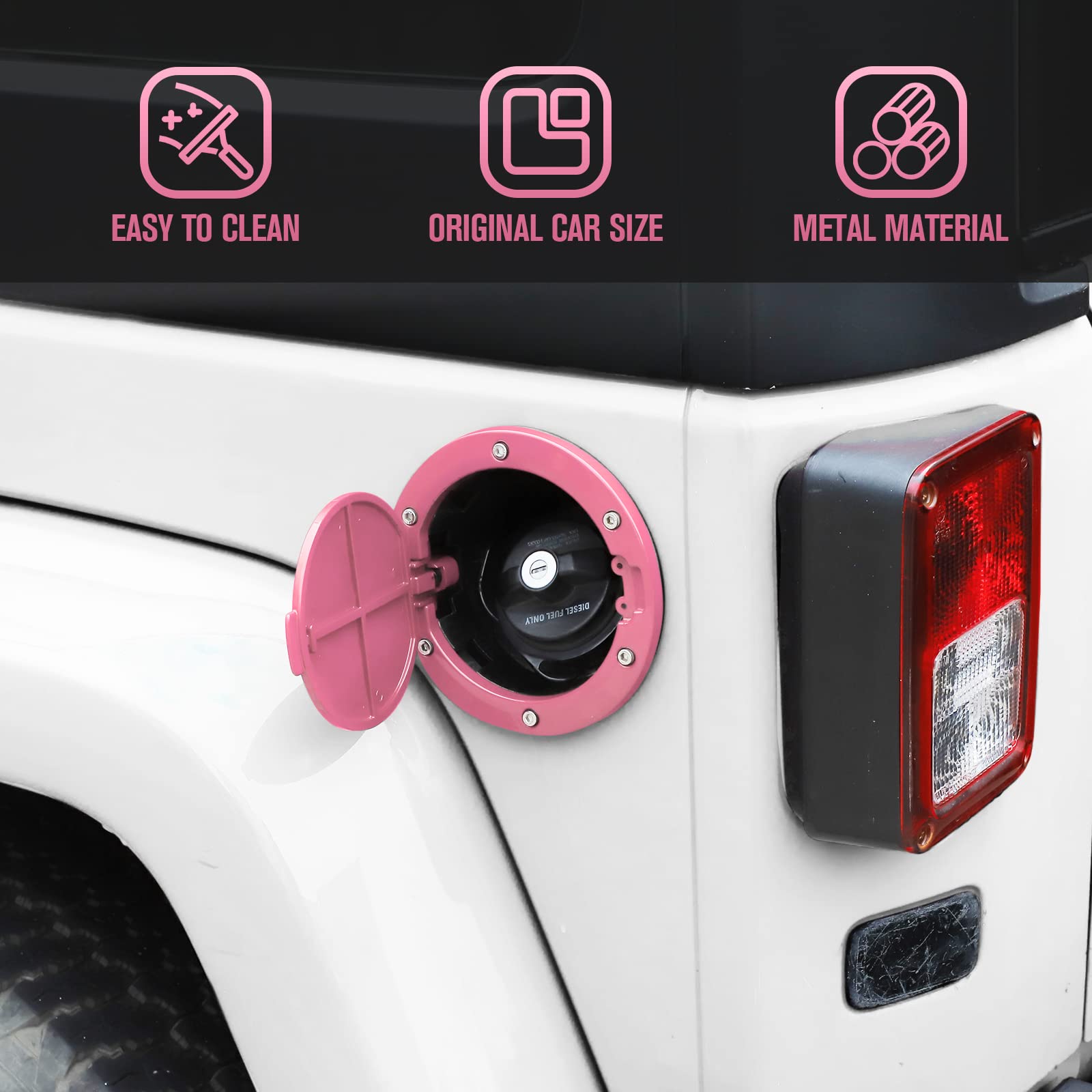 JeCar JK Fuel Filler Cover - Aluminum Alloy Gas Cap for Jeep Wrangler 2007-2018, Pink, Model JCS121