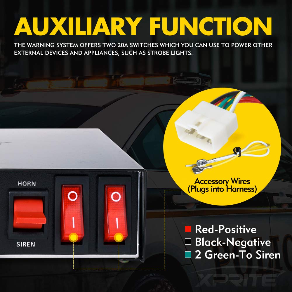 Xprite 200W Emergency Warning Siren PA System Kit with Microphone & Lights, Slim Black Aluminum Design, Model SIREN-200W-G2