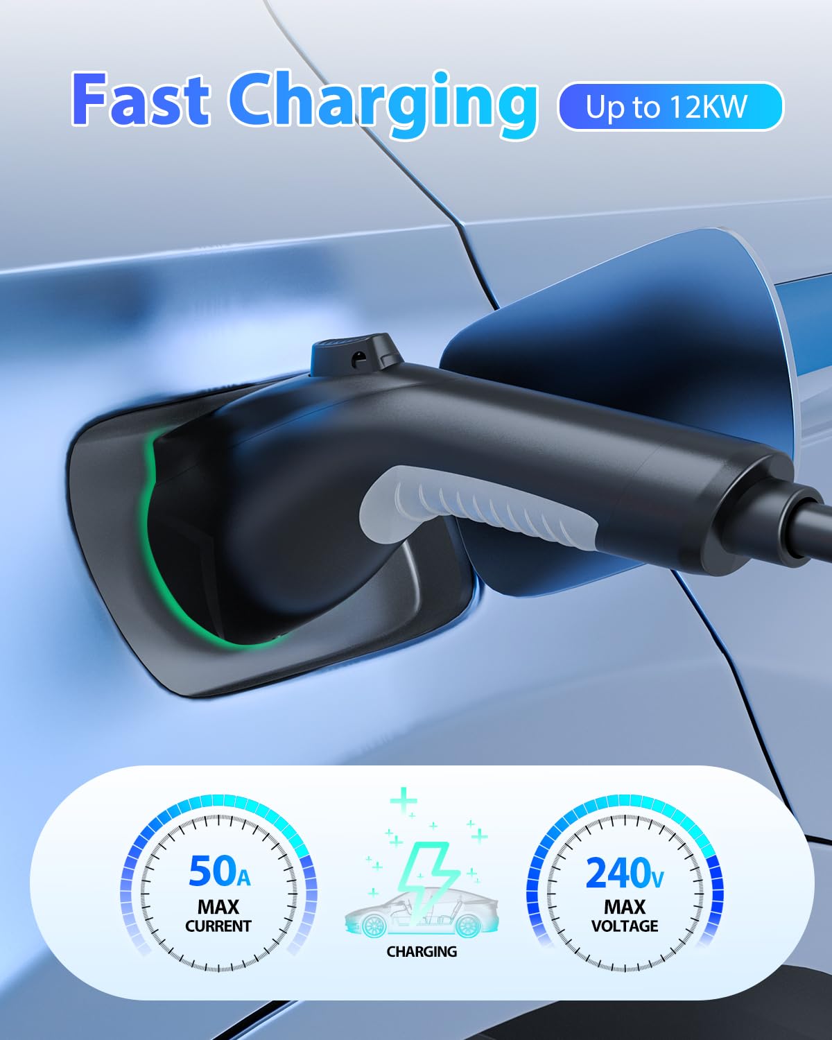 EVDANCE EV Charger Extension Cable - 50A 21FT J1772 Charging Cord for Electric Vehicles, Compatible with SAE J1772 Chargers
