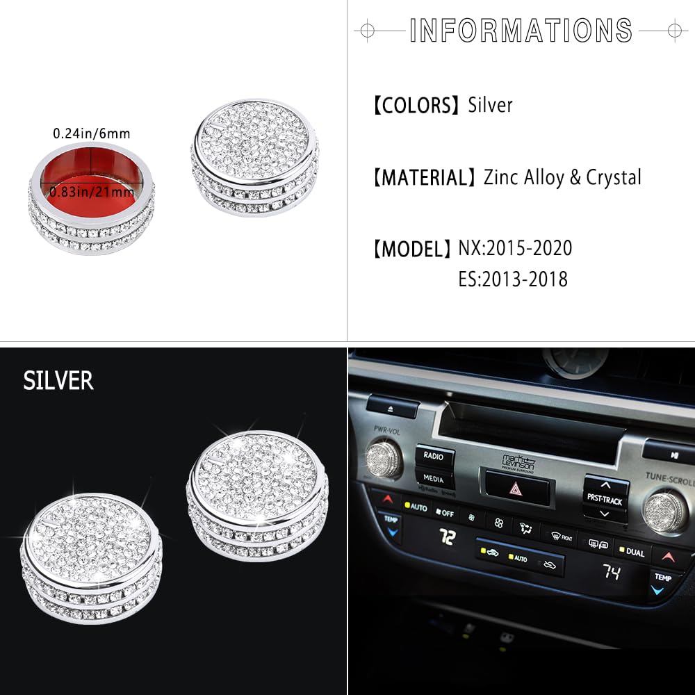 1797 Volume Knob Cap for Lexus ES NX 300 350, Silver Zinc, Small, Bling Accessories