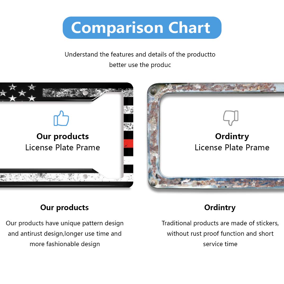 Personalized License Plate Frame Metal Aluminum Red Line Flag Firefighters License Plate Cover Car Tag Holder With 4 Holes And Screws For Women Men Auto For Usa Canada Vehicles Standard(12X6)