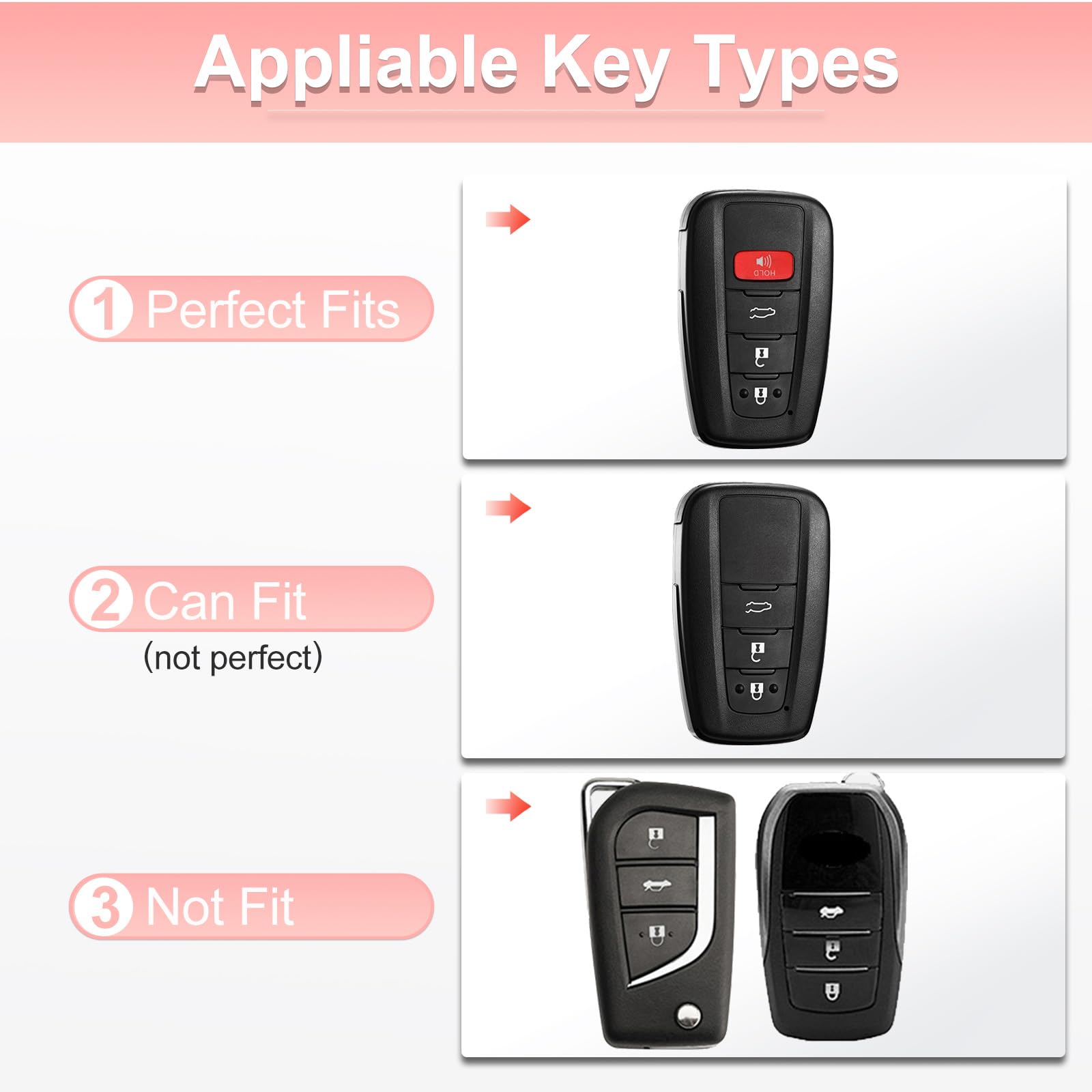 Pangpai Pink Car Accessories 3 Pcs For 2018-2022 Toyota Camry Rav4 Highlander Avalon C-Hr Prius Corolla Gt86 Key Fob Cover With