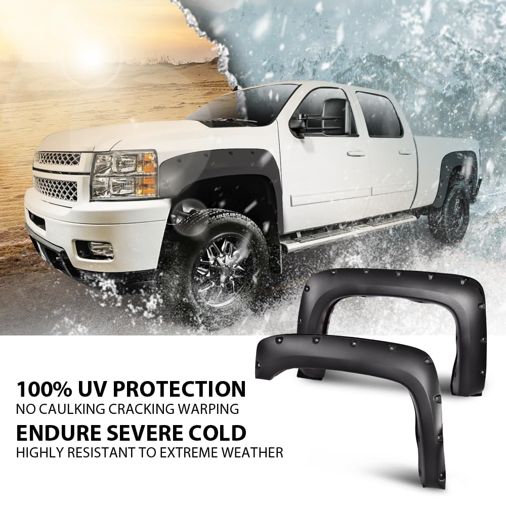 G-Plus Pocket Rivet Fender Flares, Compatible With Chevy Silverado 1500 07-13/ Silverado 2500Hd 3500Hd 07-14[Not Fit Gmc Sierra]