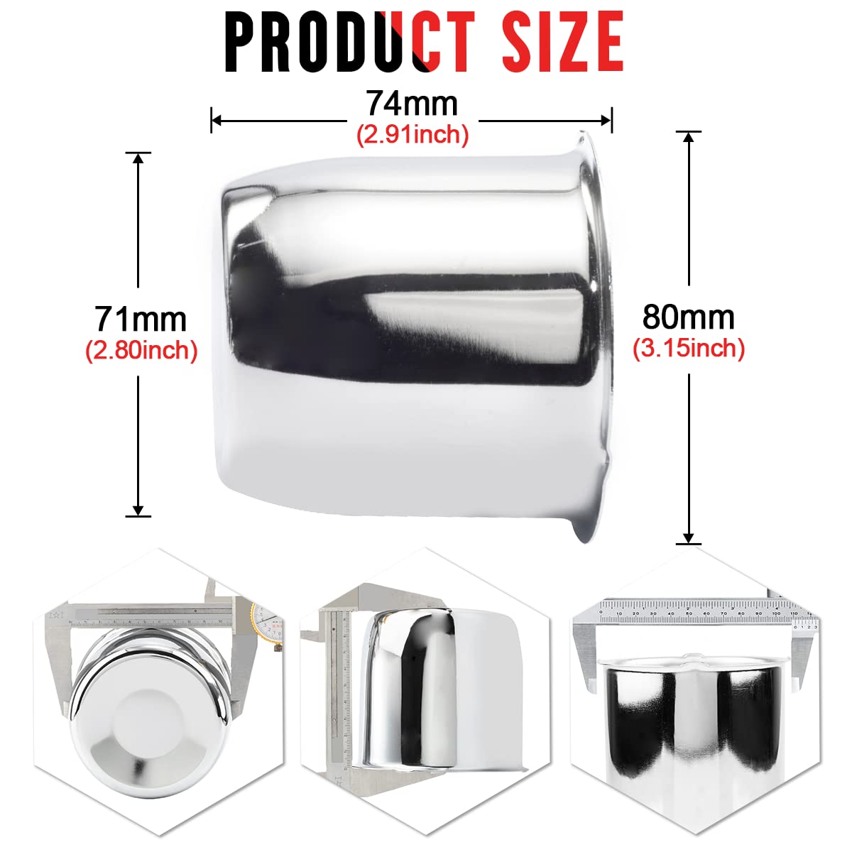 Rtrhinotuning 2.80'' Hub 2.91'' H Push Through Center Caps For Trailers Trucks Wheel Rims 4 Pack Chrome Hub Covers