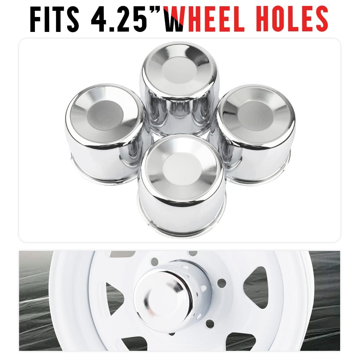 Rtrhinotuning 4Pcs 4.25Inch Push Through Wheel Center Caps For Truck Trailer Wheels Rim 4.25'' Bore 3.66'' Tall Wheel Hub Covers