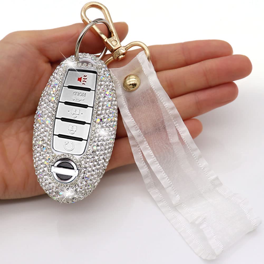Ornater Key Fob Cover for Nissan - Silver Bling Crystal Diamond, Full-size, Model BDKS-1129, Compatible with Altima, Maxima, Murano, Rogue