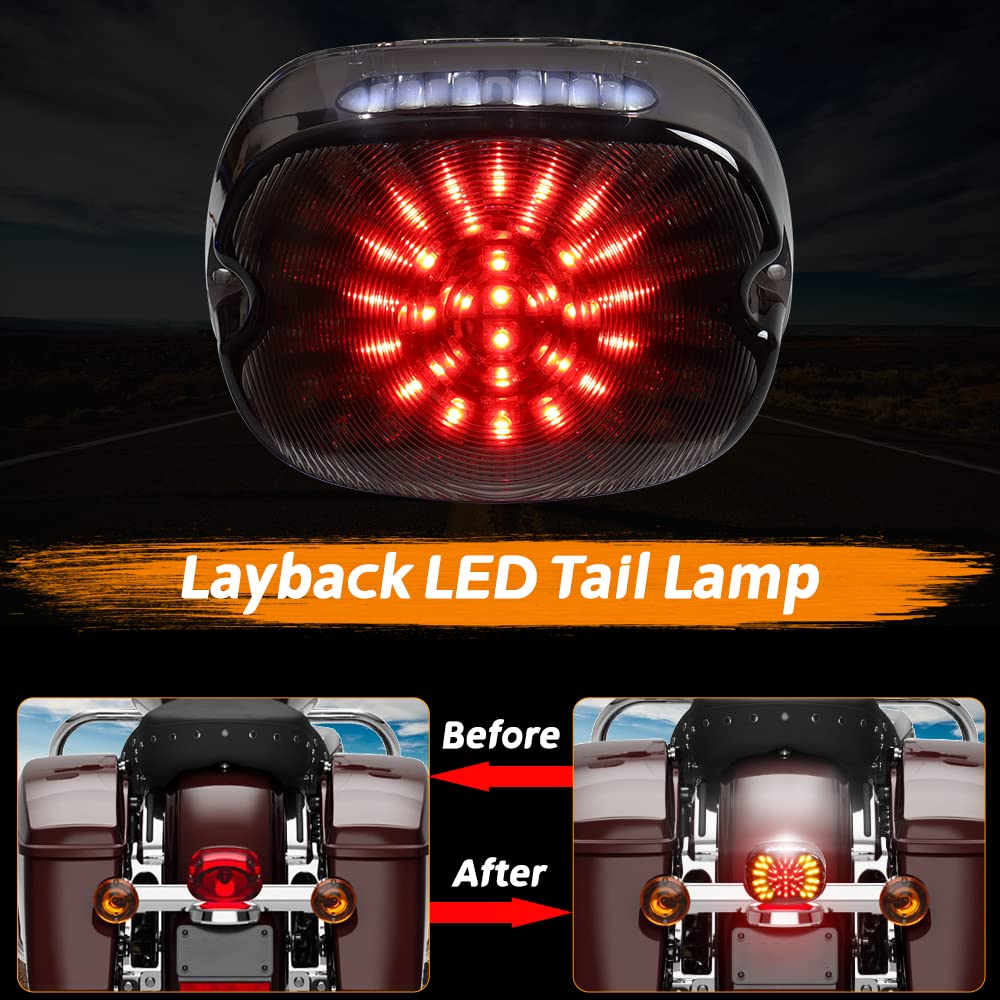 MotoParAcc Smoked Motorcycle LED Brake Taillights, Integrated Turn Signals Tail Lights for Harley Dyna Low Rider S Sportster Roa