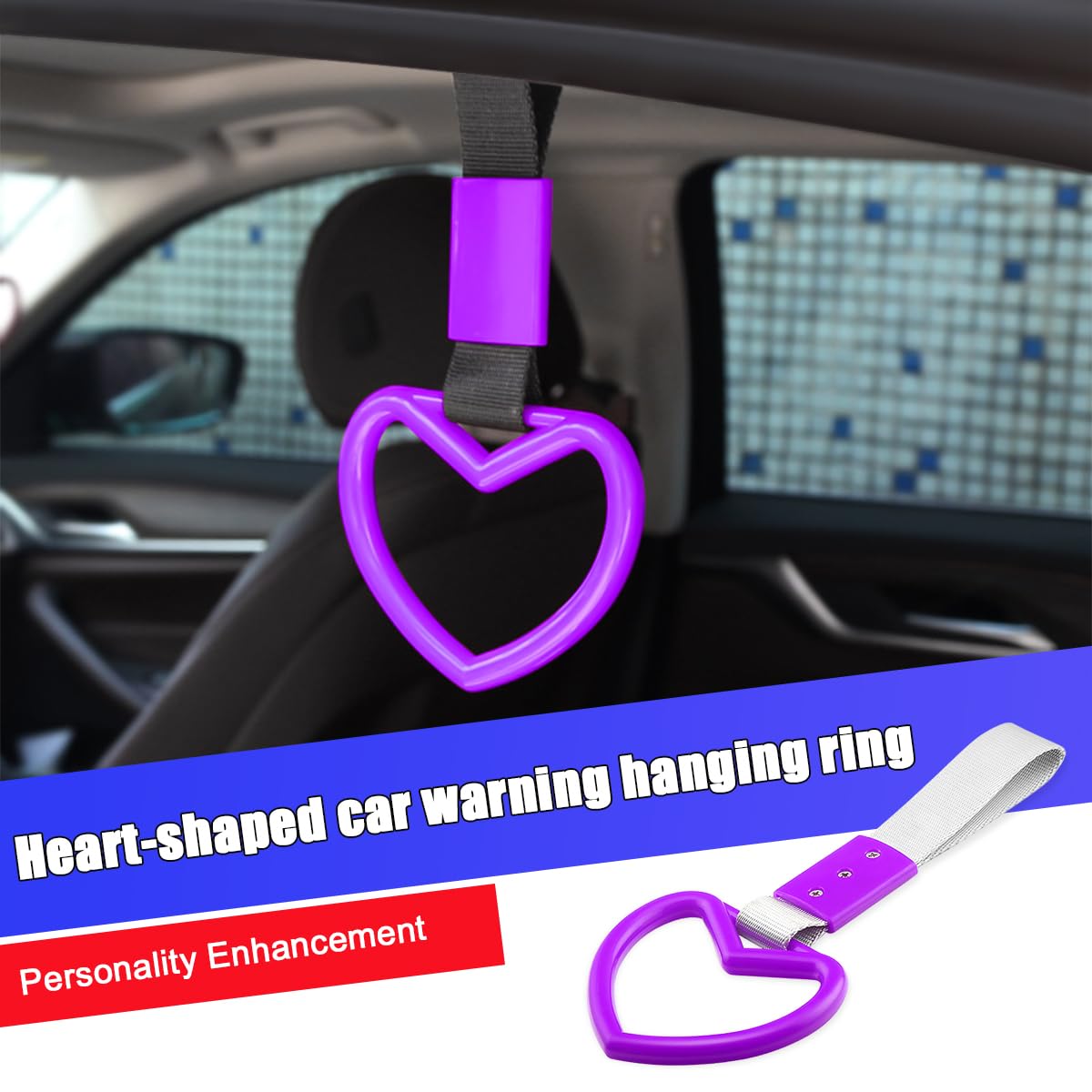 Fekey&Jf 2Pcs Tsurikawa Rings Heart-Shaped Car Hand Strap, Rear Bumper Warning Loop Janpanese Heart Handle For Suv, Subway, Bus,