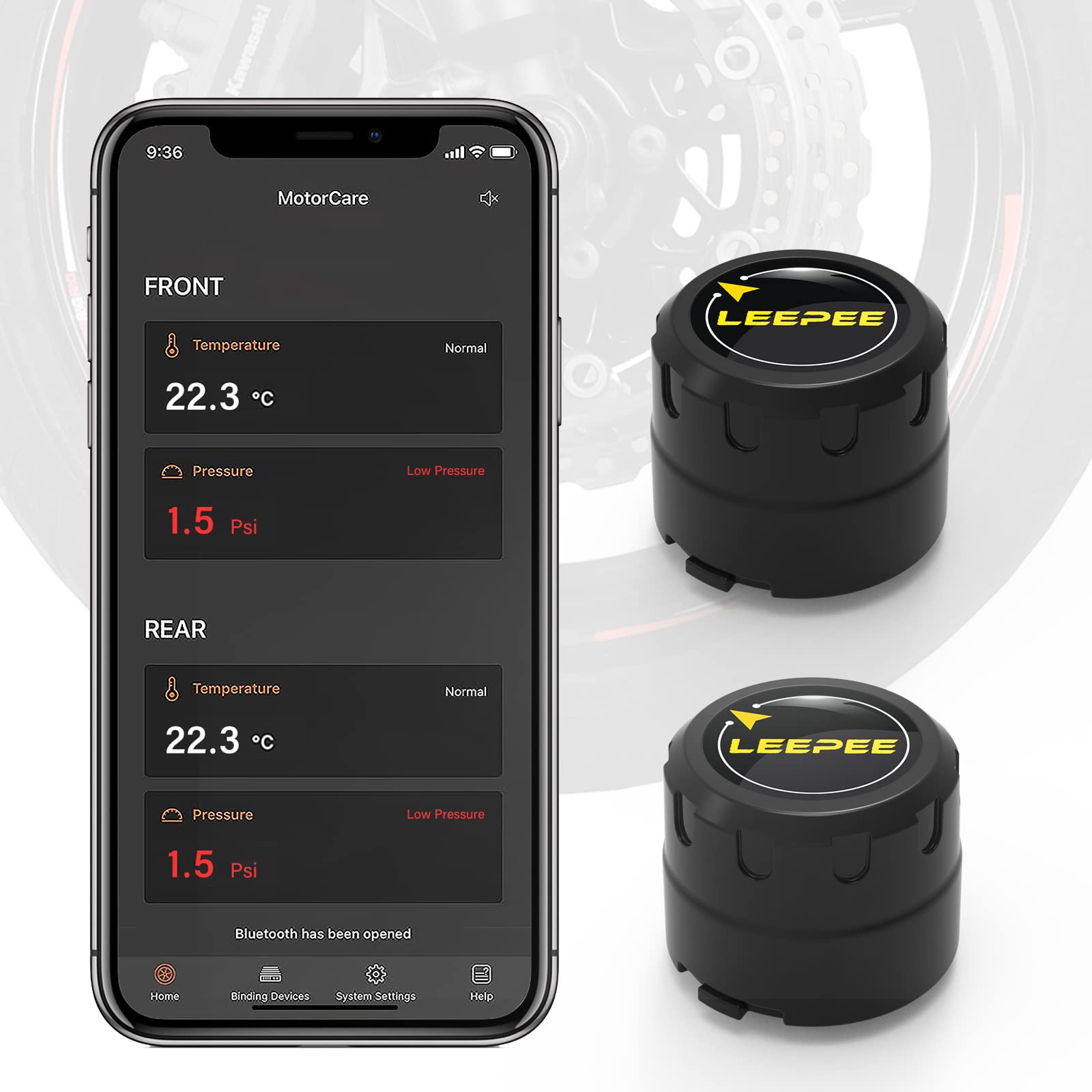 Leepee Motorcycle Tire Pressure Monitoring System, Tire Pressure And Temperature Alarm, Wireless Motorcycle Tpms With 2 External