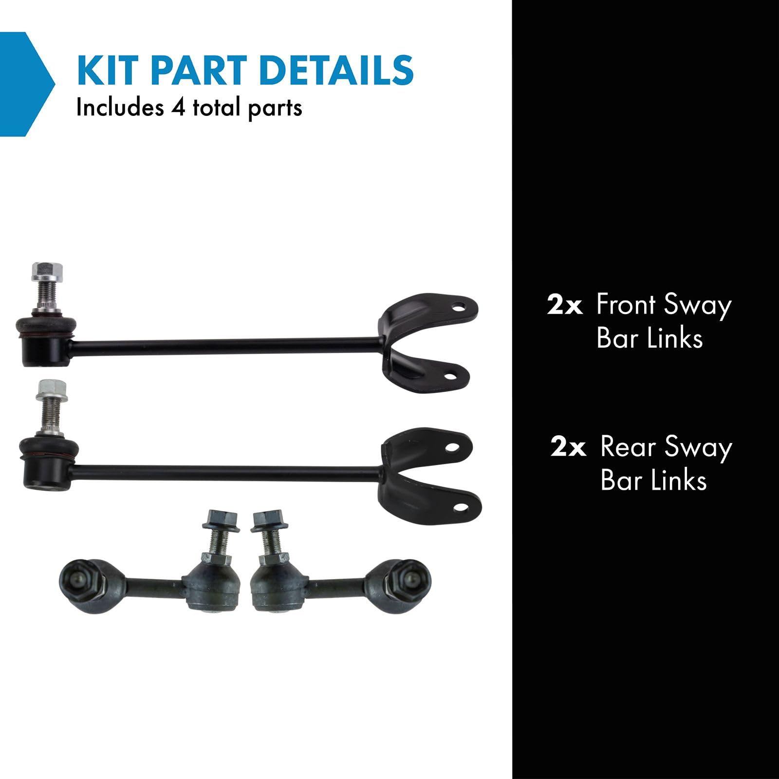 TRQ Front & Rear Sway Bar Stabilizer Link Set for 2007-2017 Lexus LS460, 2008-2016 LS600h, Model PSA39410