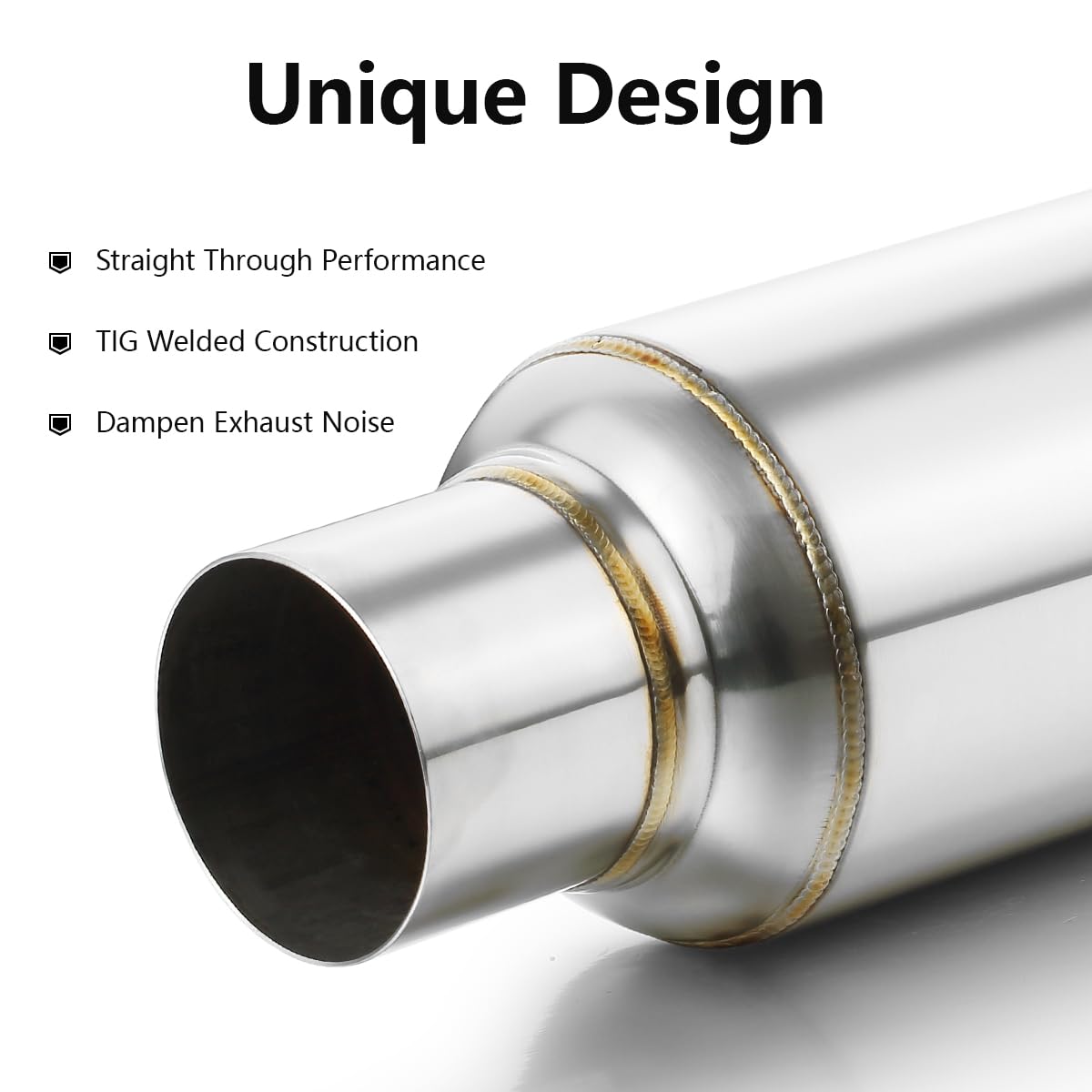 A-Karck 2.5'' Inlet Resonator, Exhaust Resonator Muffler Stainless Steel Polished 2.5'' Inlet 2.5'' Outlet 16'' Overall Length S