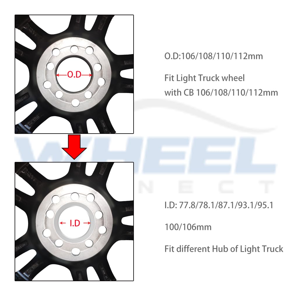 Wheel Connect Hub Centric Rings, 112 To 93.1, Set Of 4, Aluminium Alloy Hubrings, O.D:112Mm- I.D 93.1Mm. A