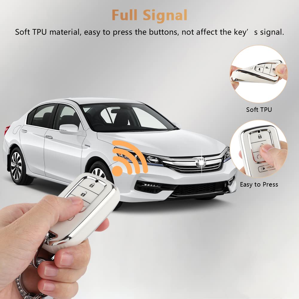 Pifoog Key Fob Cover For Honda Accord Civic Crv Pilot Passport Insight Accessories White Tpu 5 Buttons Smart Keys Case Shell Protector Bling Car Keychain Girly Women