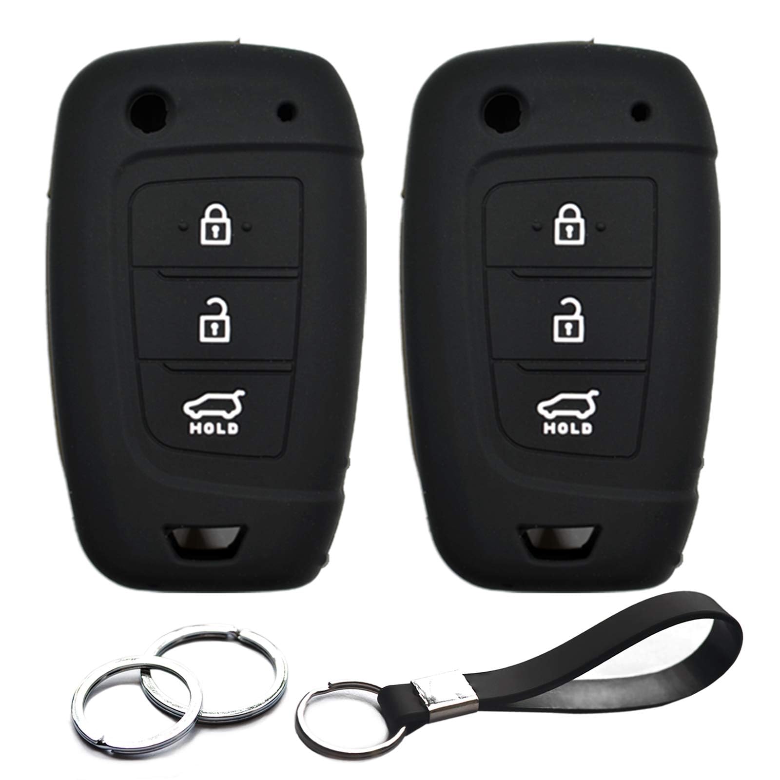Infipar 2Pcs Compatible With Hyundai Kona Palisade Santa Fe Tucson Venue Accent Key Fob Cover Case Key Chain Protector Flip 3 Bu
