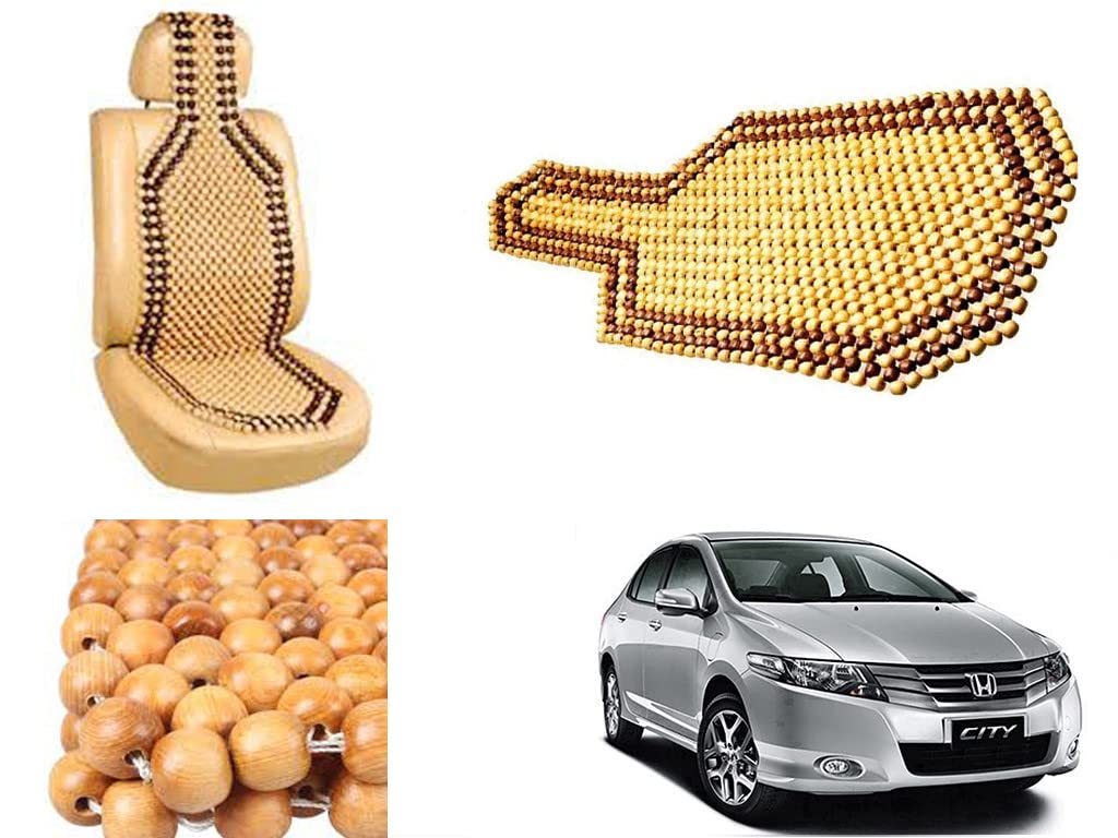 Shop Buy Car Bead Seat Wooden Beads Cushion Cover Pad for Honda City, Acupressure Sitting Car Seat Cover | Cream Color  Pack of