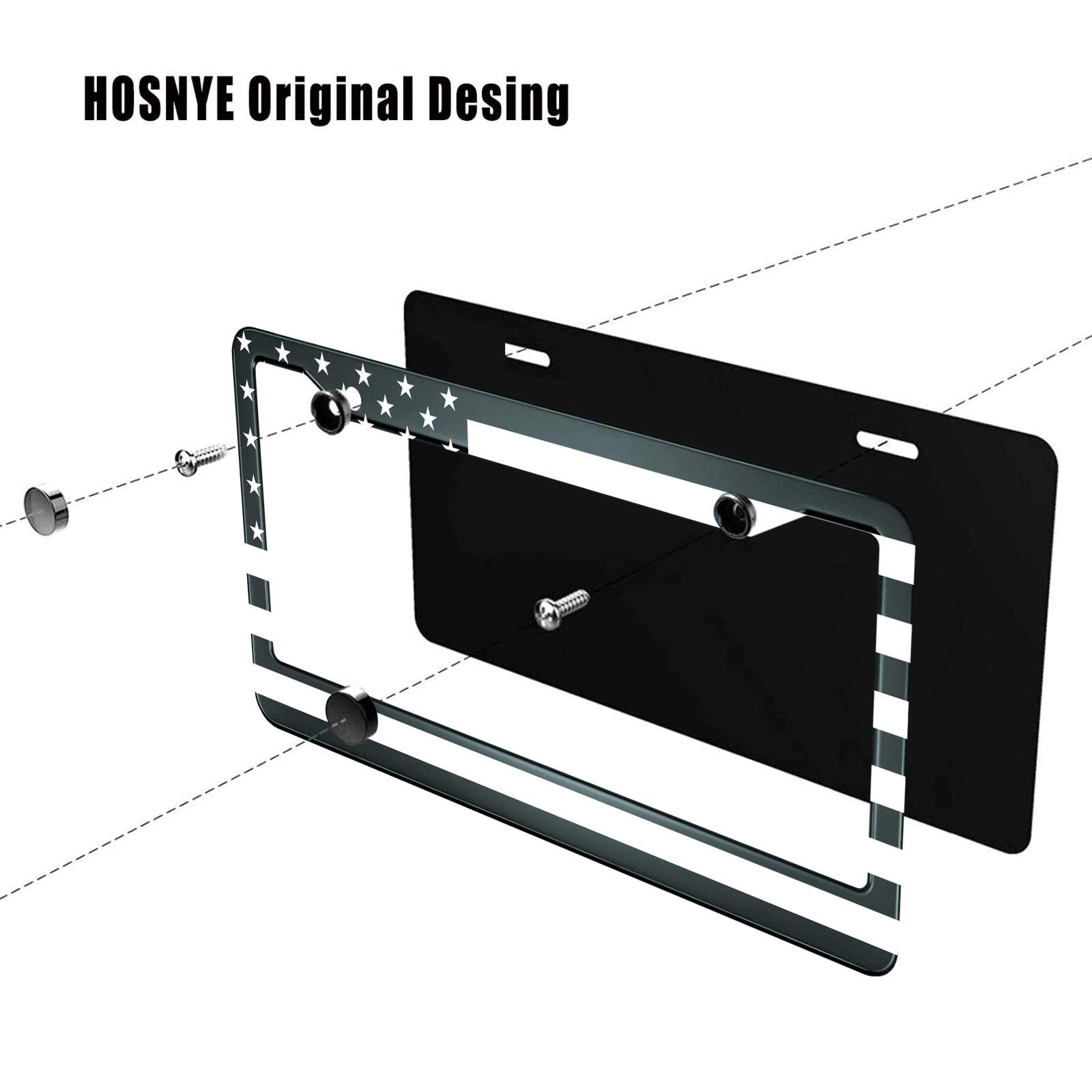 HOSNYE Black and White American Flag License Plate Frame Metal License Plate Cover Front Plates Frames Car Tag Frame for Women M