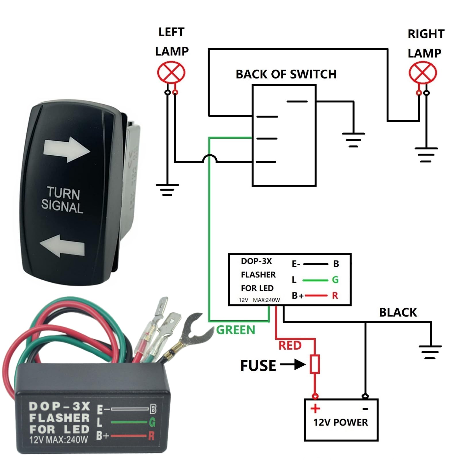 Turn Signal Rocker Switch And Flasher Relay Combo Kit For Atv Utv Rv Boat Off-Road Truck Tractor Motorcycle 4Pin Ip67 On/Off/On