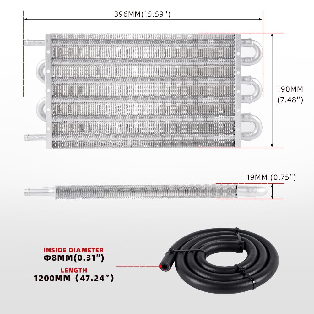 Bartoo Universal 5/16'' Transmission Oil Cooler Kit, Aluminium Alloy 6 Pass Tube And Fin Oil Cooler Kit(Sliver)