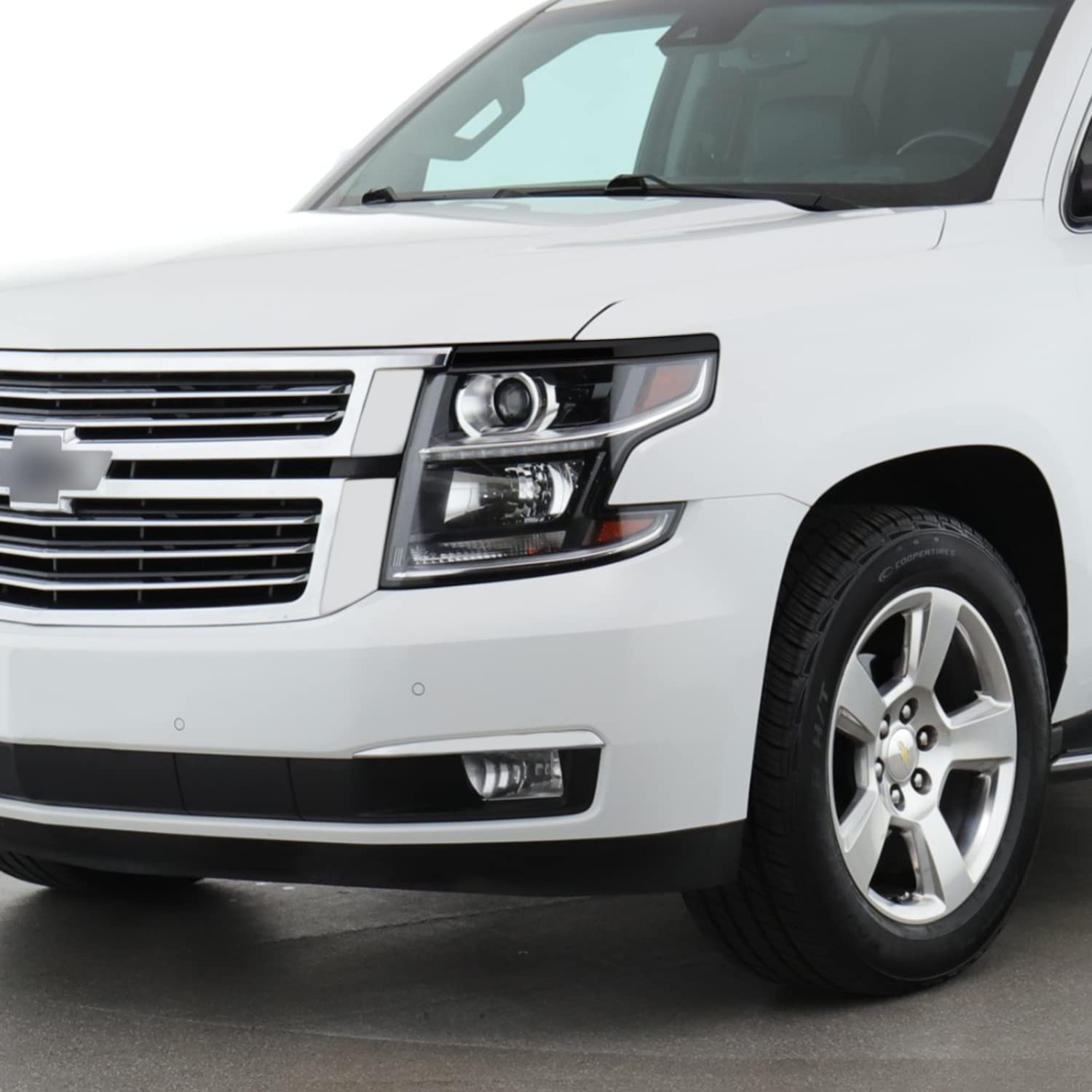 SlickMod Chrome Delete Blackout Vinyl Overlay for 2015-2020 Chevy Tahoe Headlight Bezel Trim - Gloss Black, Model SM-CHE-TAH-1520-HLBT