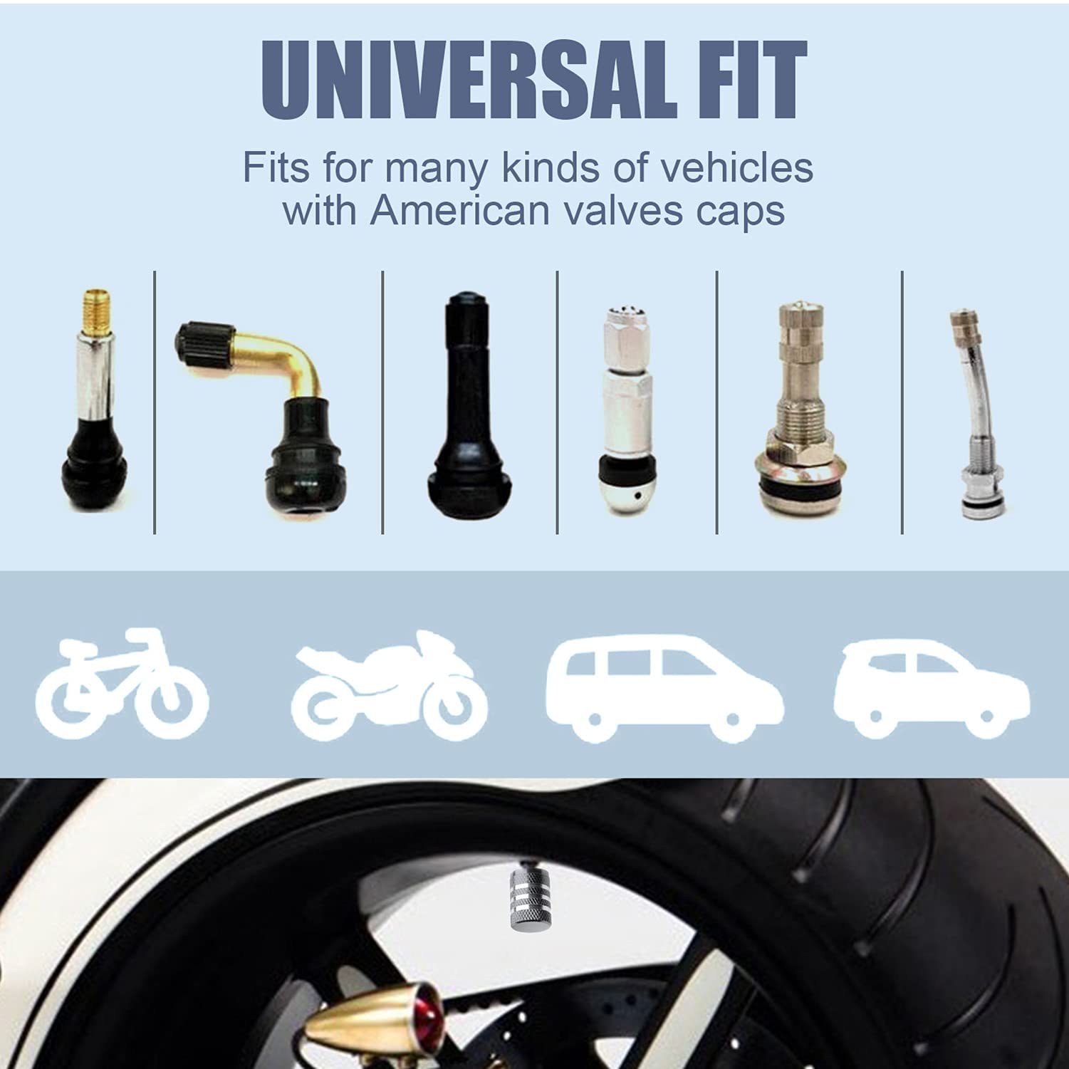 DECURCAR Tire Valve Stem Cap Cover - 5 Pack Metal with Plastic Liner, Corrosion Resistant, Leak-Proof, American Flag, Grey
