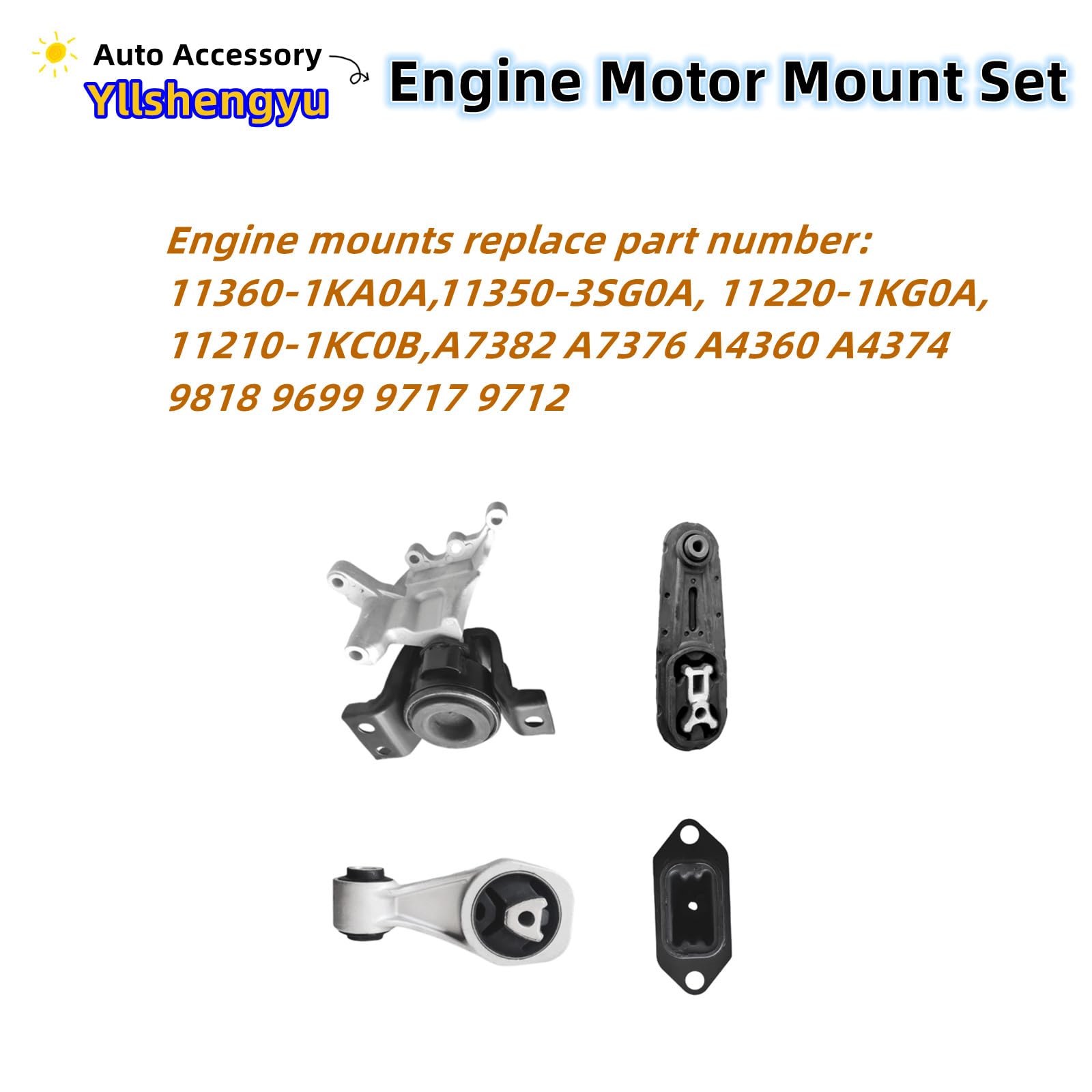 Yllshengyu 4PC Engine Motor & Transmission Mount Kit for Nissan Sentra 2013-2019 1.8L, Replaces A7382 A7376 A4360 A