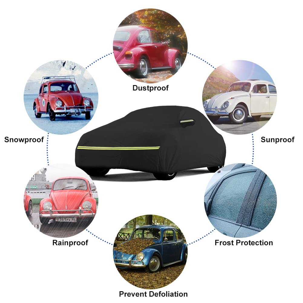 sportuli Waterproof Car Cover for 1960-1980 Volkswagen Beetle, 6 Layers, Polyester, with Door Zipper & Windproof Bands