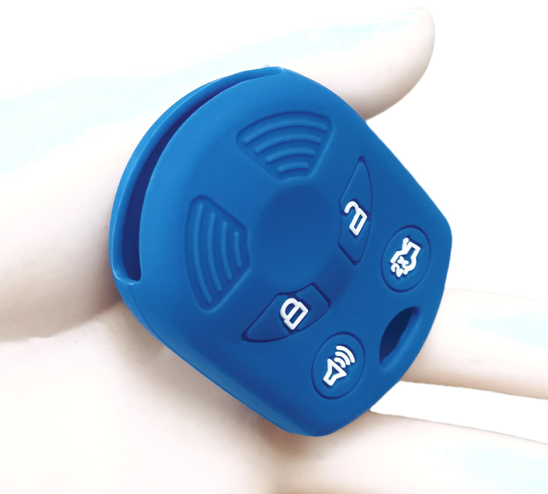 RUNZUIE Silicone Key Cover for Ford Vehicles, Small Size, Blue Rubber, 4 Buttons