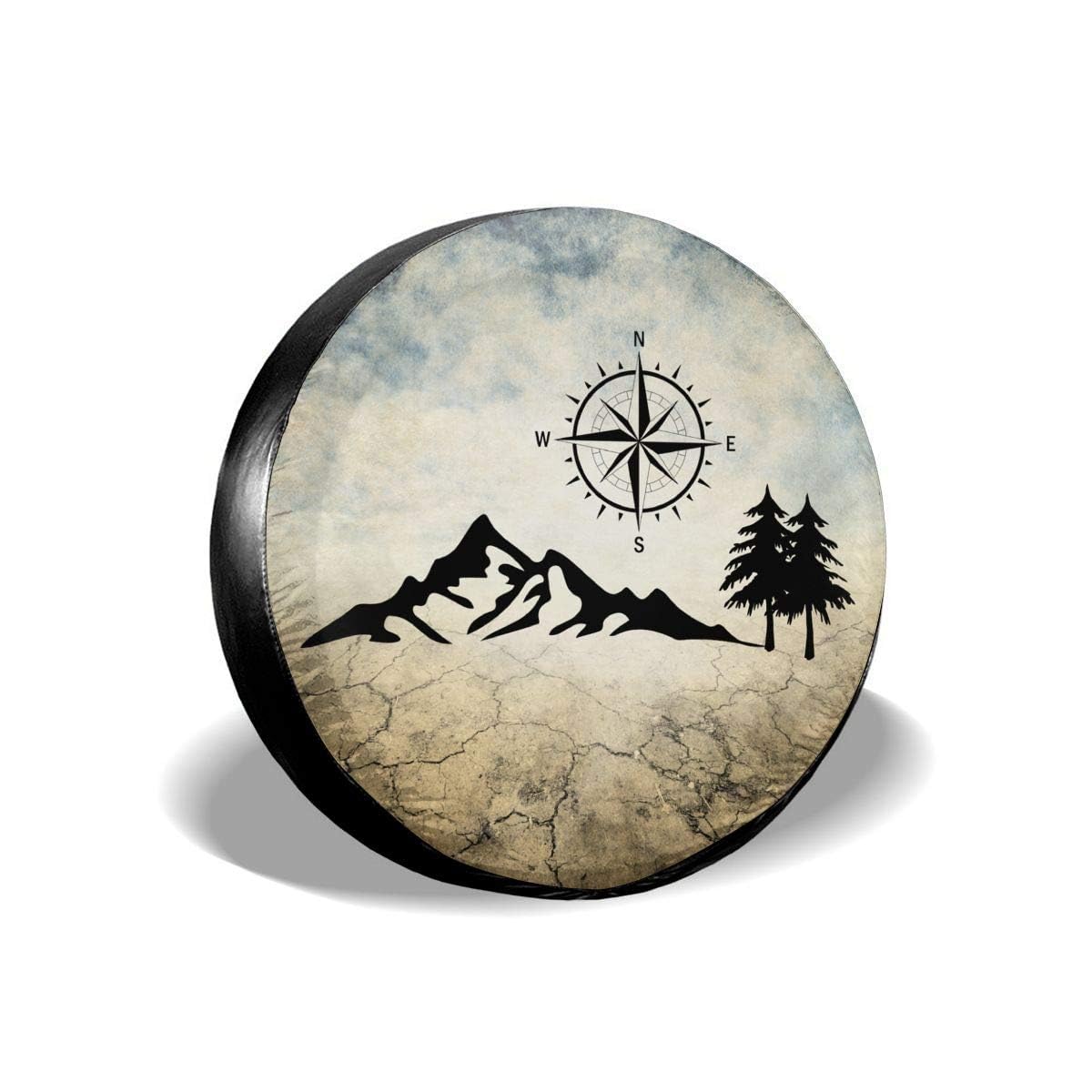 Cozipink Nature Mountain Compass Spare Tire Cover Wheel Protectors Weatherproof Universal For Trailer Rv Suv Truck Camper Travel Trailer 14 15 16 17 (17In)