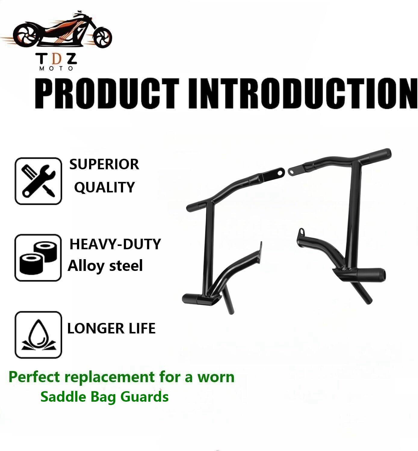 TDZ MOTO Saddle Bag Guards for 2009-2025 Harley Touring, Alloy Steel, A-Black, Model 09-25, Optional Multi-Color Wheel Decor