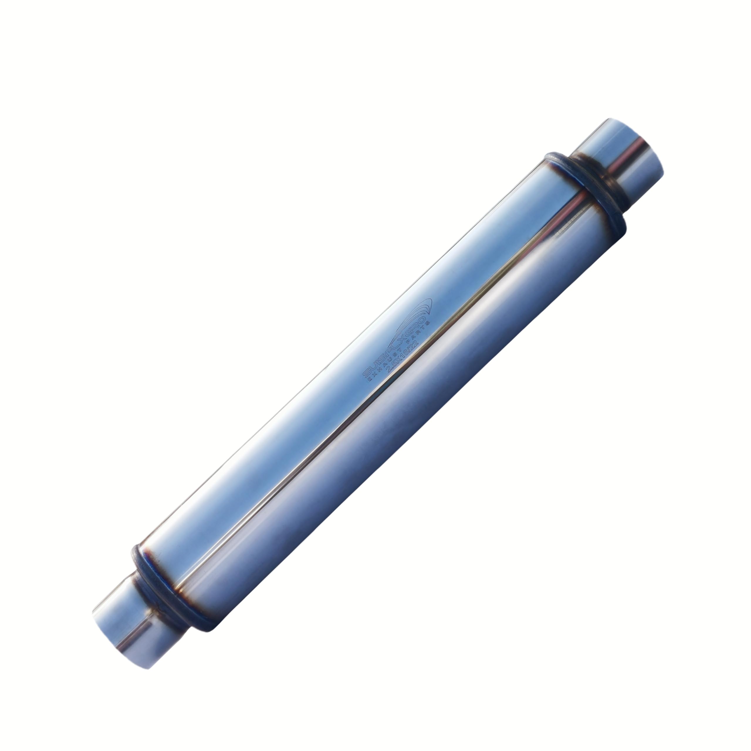 SUISFLXGRO Exhaust Resonator Muffler, 2.5'' Inlet With 18'' Body Length, Overall Length 22'', Straight Through Design, Low and D
